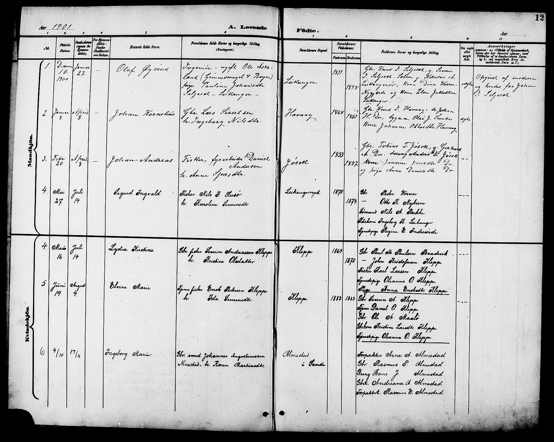 Ministerialprotokoller, klokkerbøker og fødselsregistre - Møre og Romsdal, AV/SAT-A-1454/508/L0098: Klokkerbok nr. 508C02, 1898-1916, s. 12