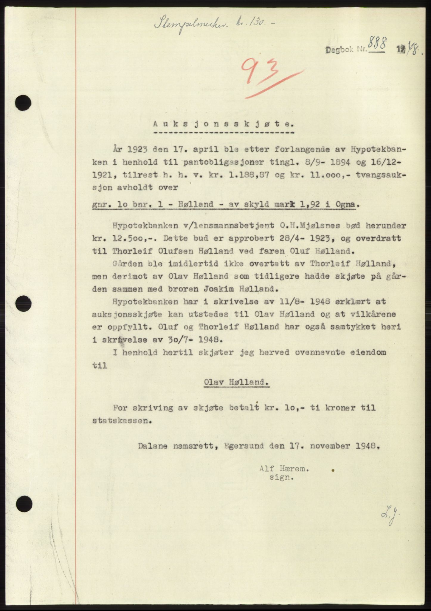 Dalane sorenskriveri, SAST/A-100309/02/G/Gb/L0058: Pantebok, 1926-1950, Tingl.dato: 16.11.1948