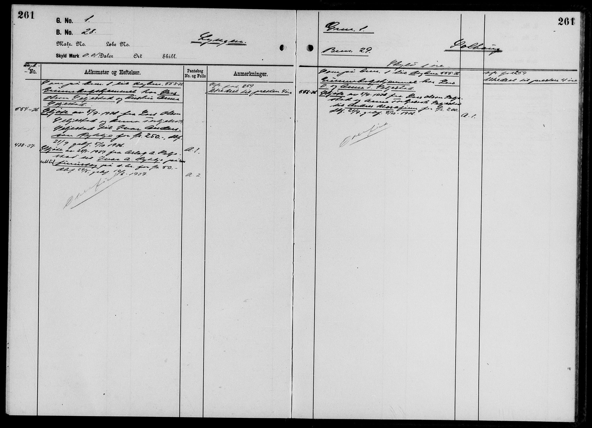 Hardanger og Voss sorenskriveri, SAB/A-2501/2/2A/2Aa/L0009: Panteregister nr. II.A.a.9, 1800-1940, s. 261