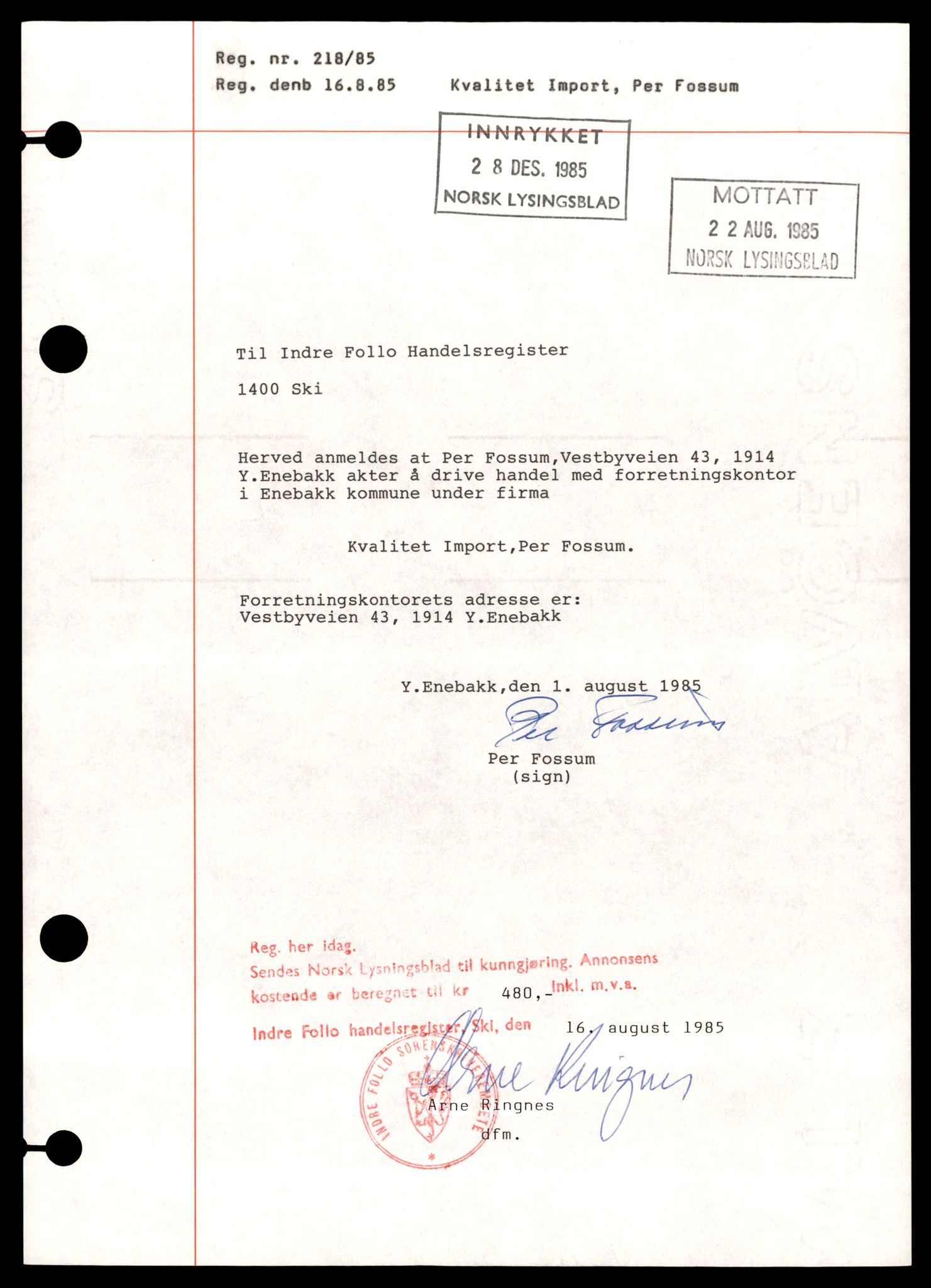Indre Follo tingrett, AV/SAT-A-10086/K/Kb/Kbb/L0008: Enkeltmannsforetak og ANS, Kv - Mik , 1944-1990, s. 1