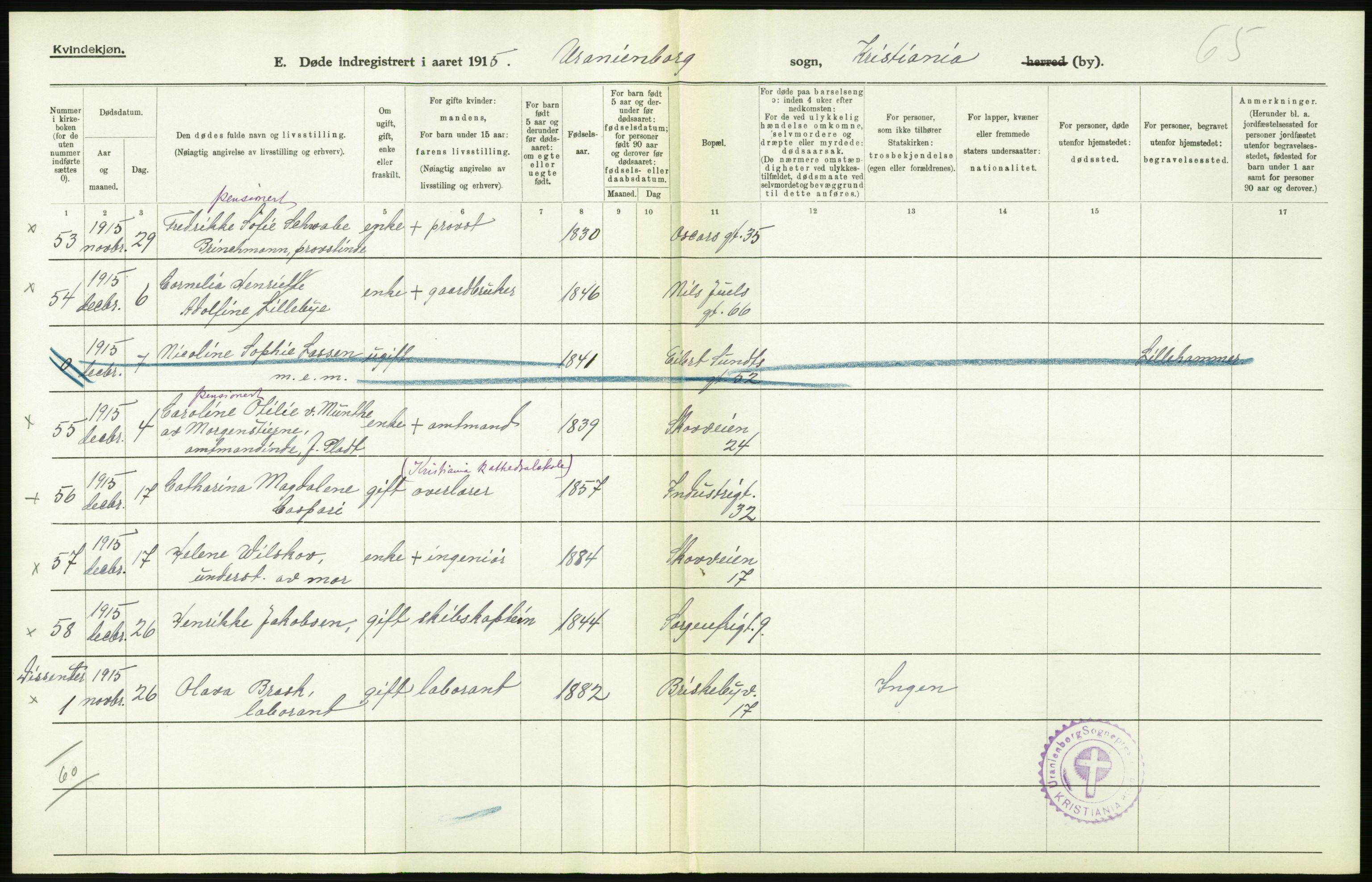 Statistisk sentralbyrå, Sosiodemografiske emner, Befolkning, AV/RA-S-2228/D/Df/Dfb/Dfbe/L0009: Kristiania: Døde., 1915, s. 492