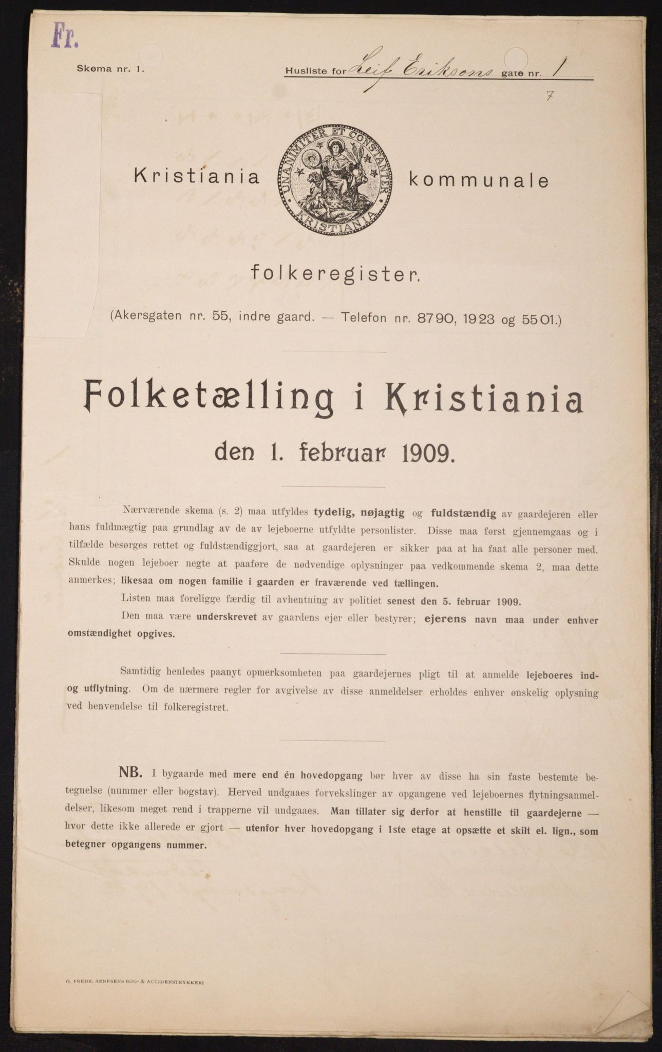 OBA, Kommunal folketelling 1.2.1909 for Kristiania kjøpstad, 1909, s. 52401