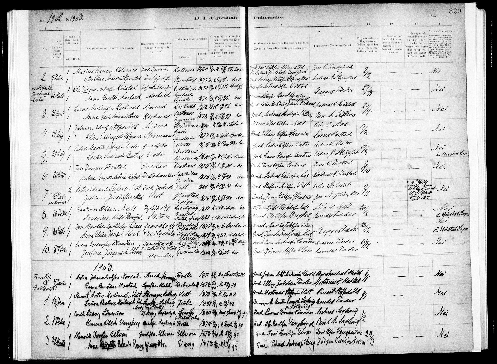 Ministerialprotokoller, klokkerbøker og fødselsregistre - Nord-Trøndelag, SAT/A-1458/730/L0285: Ministerialbok nr. 730A10, 1879-1914, s. 320