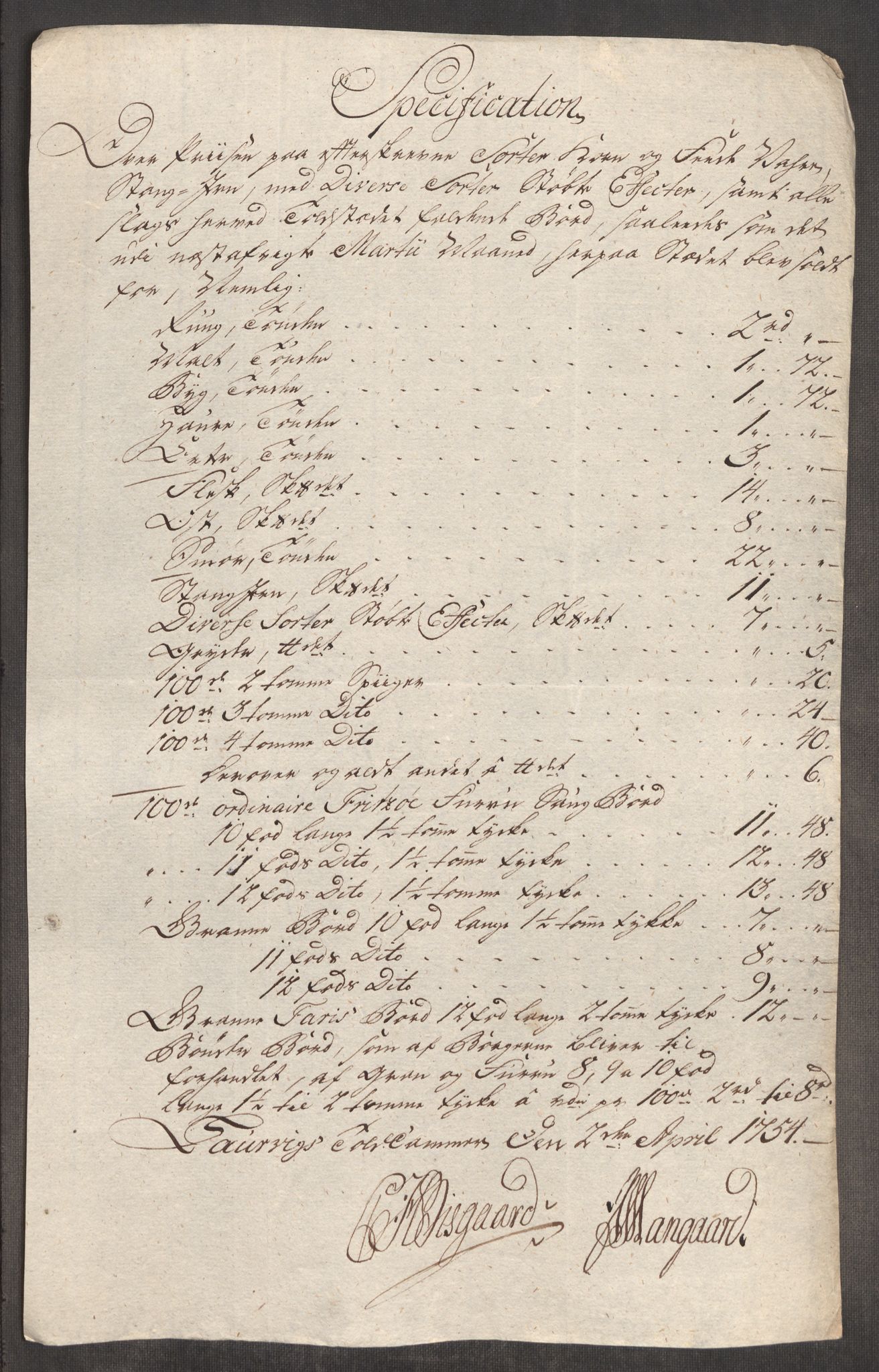 Rentekammeret inntil 1814, Realistisk ordnet avdeling, RA/EA-4070/Oe/L0005: [Ø1]: Priskuranter, 1753-1757, s. 260