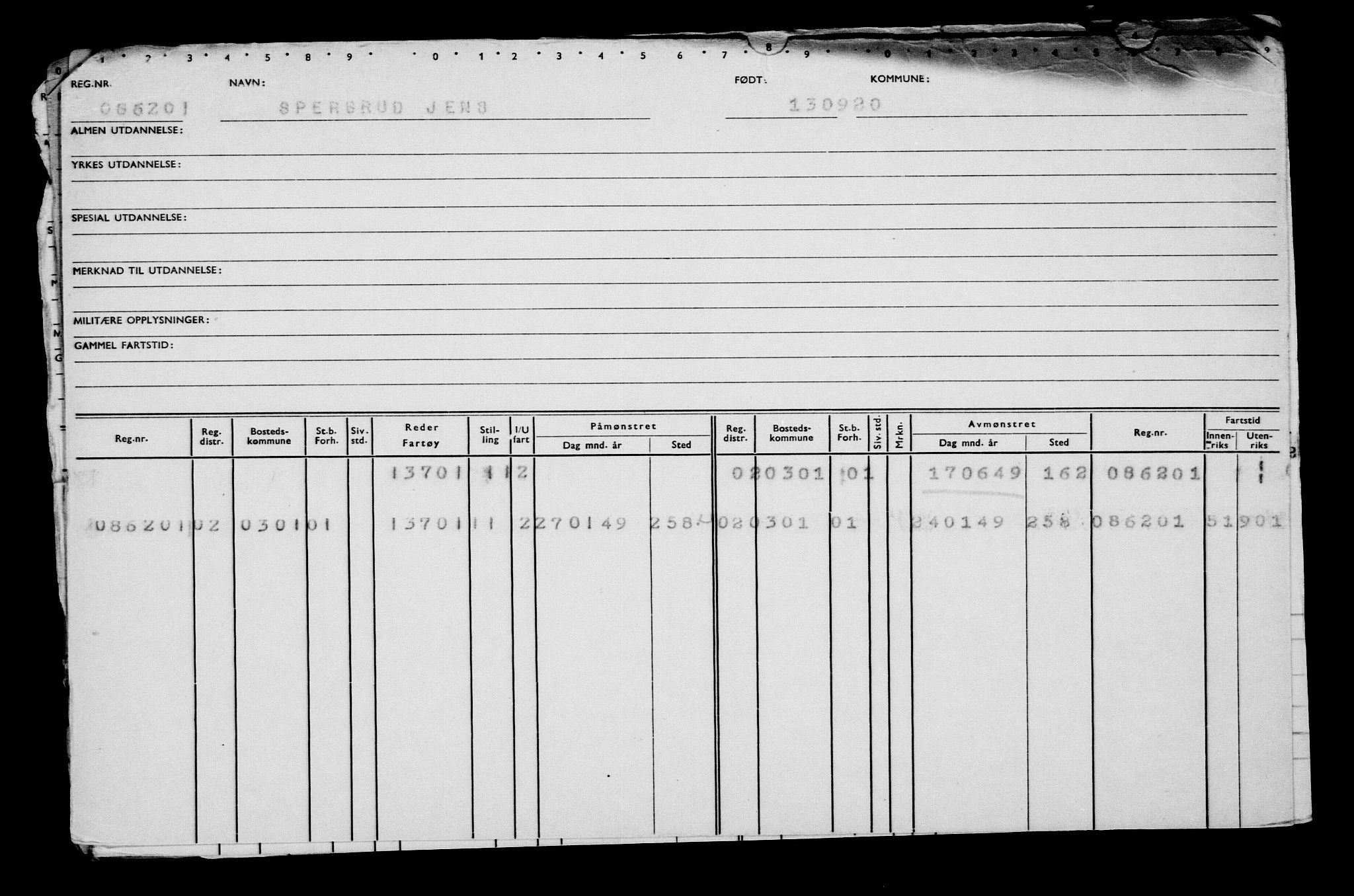 Direktoratet for sjømenn, RA/S-3545/G/Gb/L0185: Hovedkort, 1920, s. 321