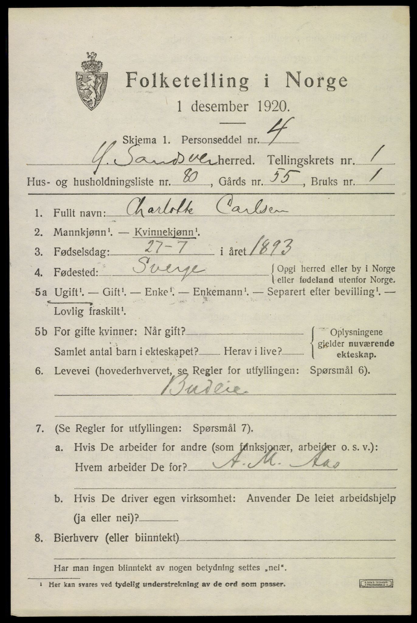 SAKO, Folketelling 1920 for 0629 Ytre Sandsvær herred, 1920, s. 2046