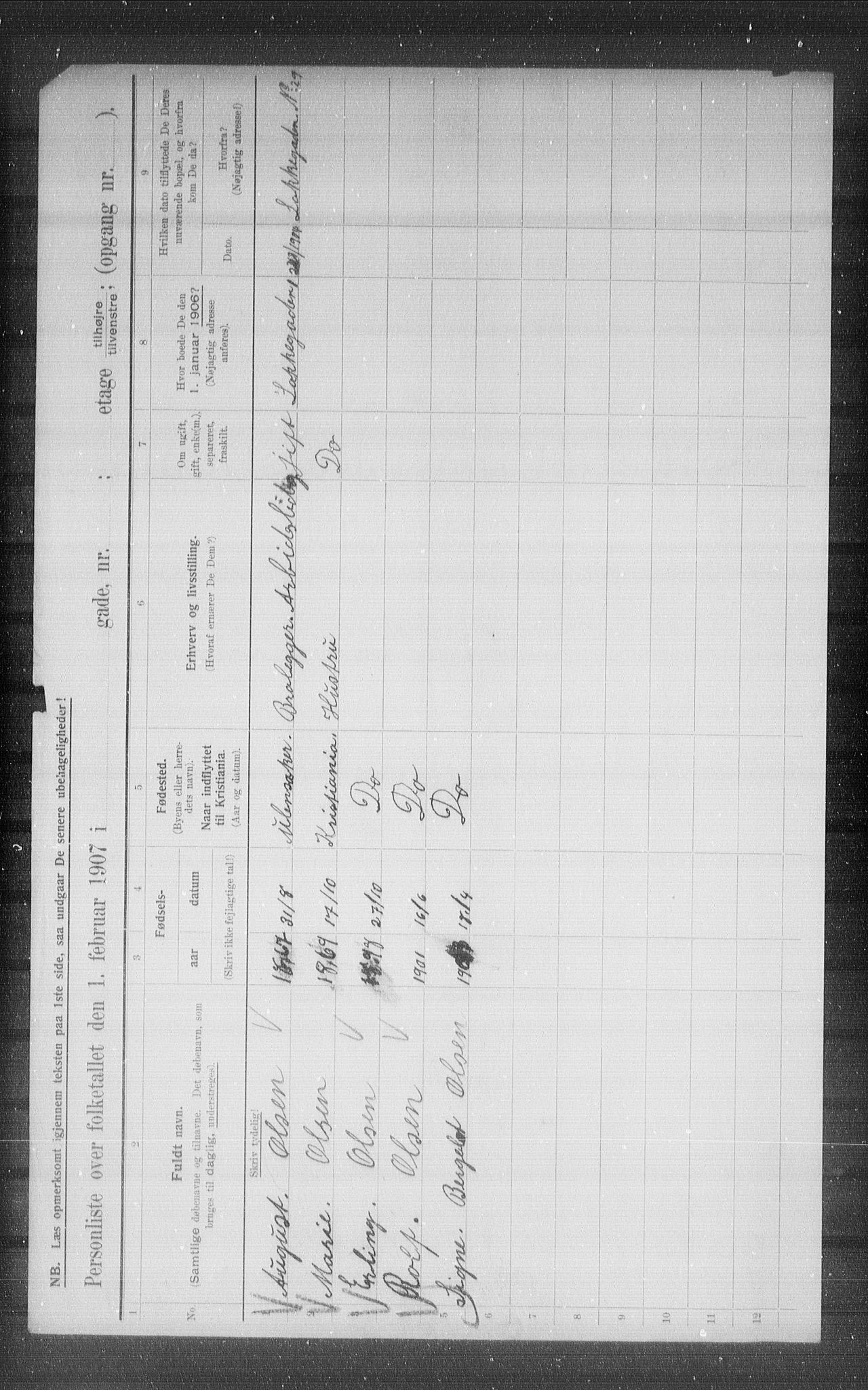 OBA, Kommunal folketelling 1.2.1907 for Kristiania kjøpstad, 1907, s. 28237