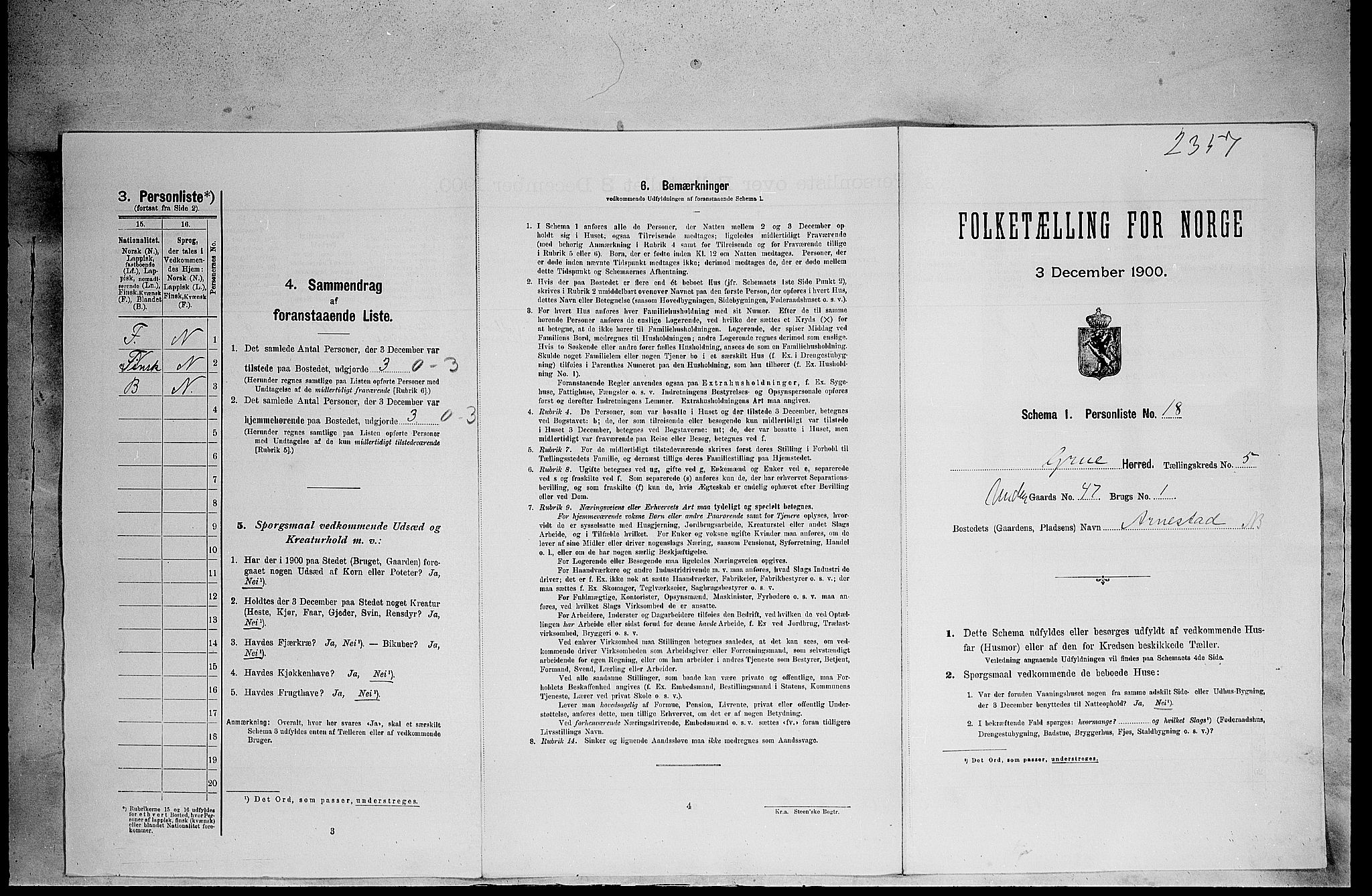 SAH, Folketelling 1900 for 0423 Grue herred, 1900, s. 959