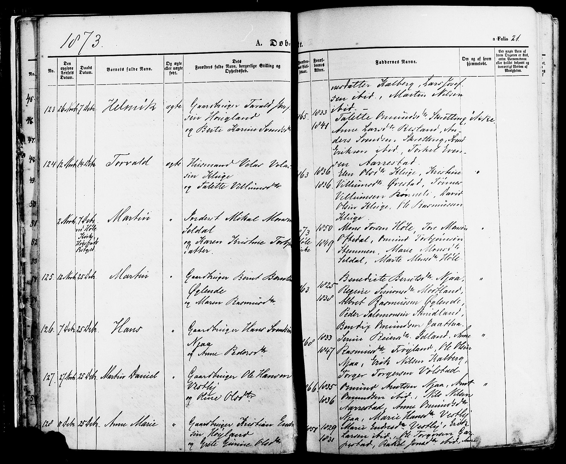 Lye sokneprestkontor, AV/SAST-A-101794/001/30BA/L0008: Ministerialbok nr. A 7, 1872-1881, s. 21