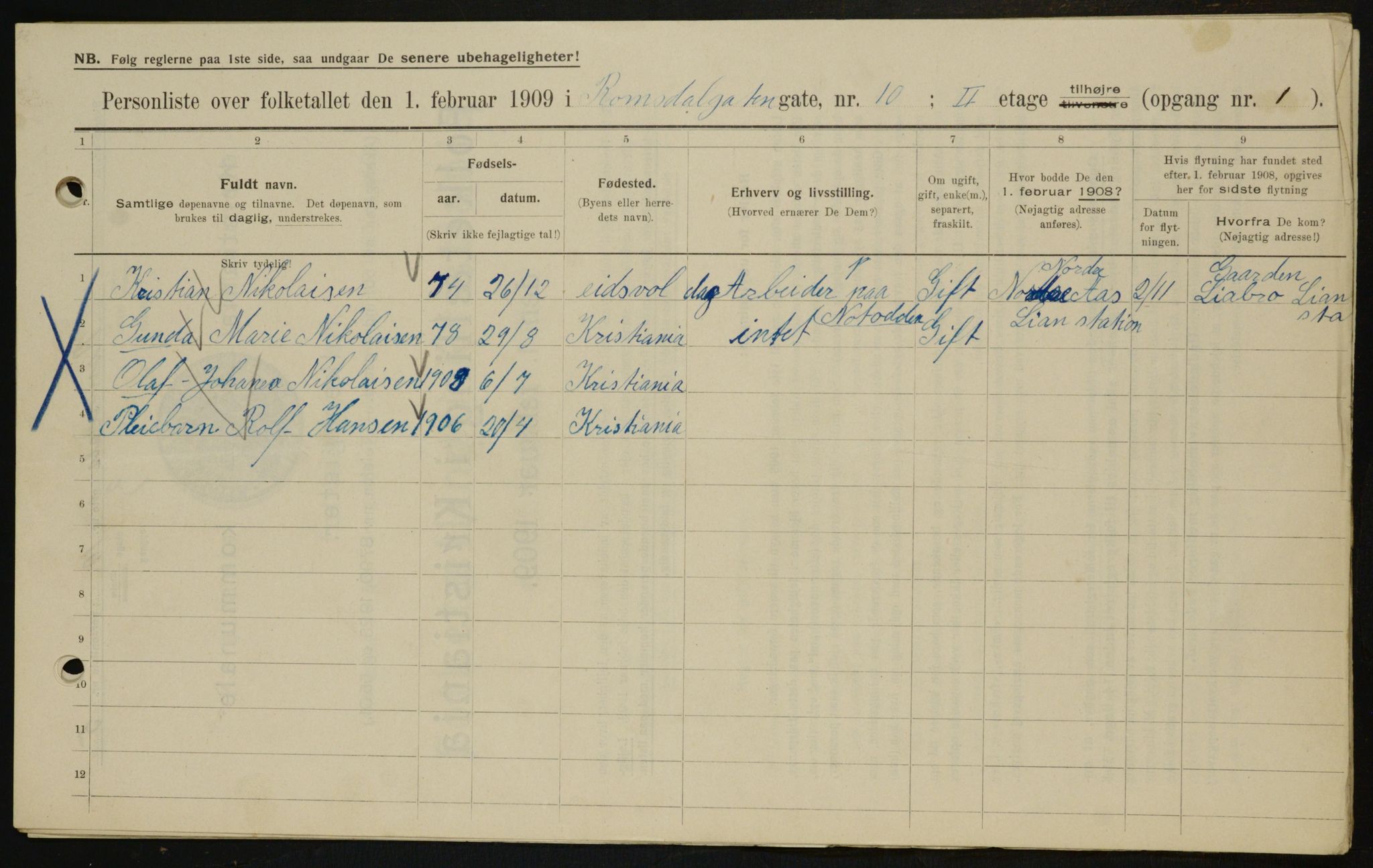 OBA, Kommunal folketelling 1.2.1909 for Kristiania kjøpstad, 1909, s. 75564