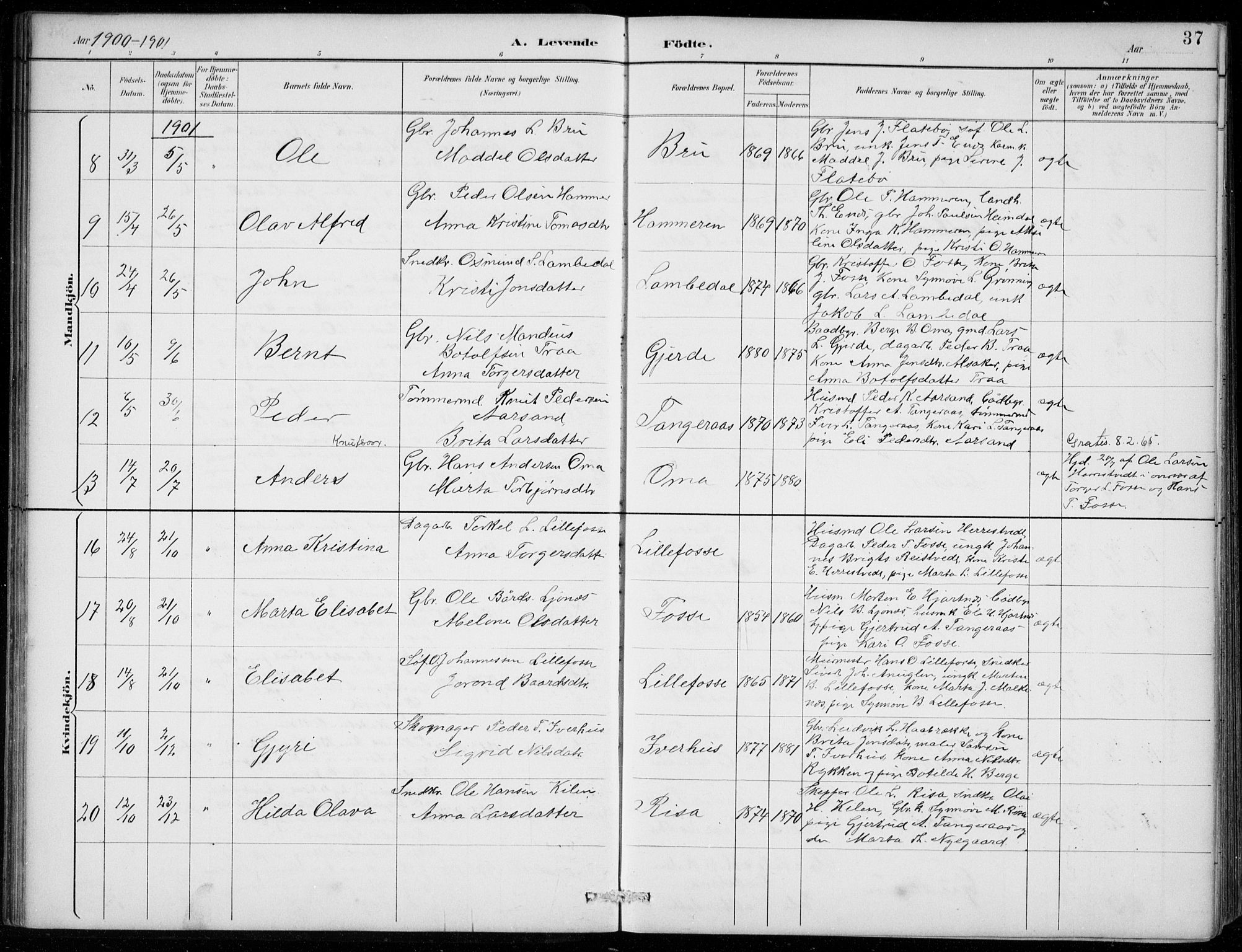 Strandebarm sokneprestembete, AV/SAB-A-78401/H/Hab: Klokkerbok nr. B  1, 1891-1914, s. 37
