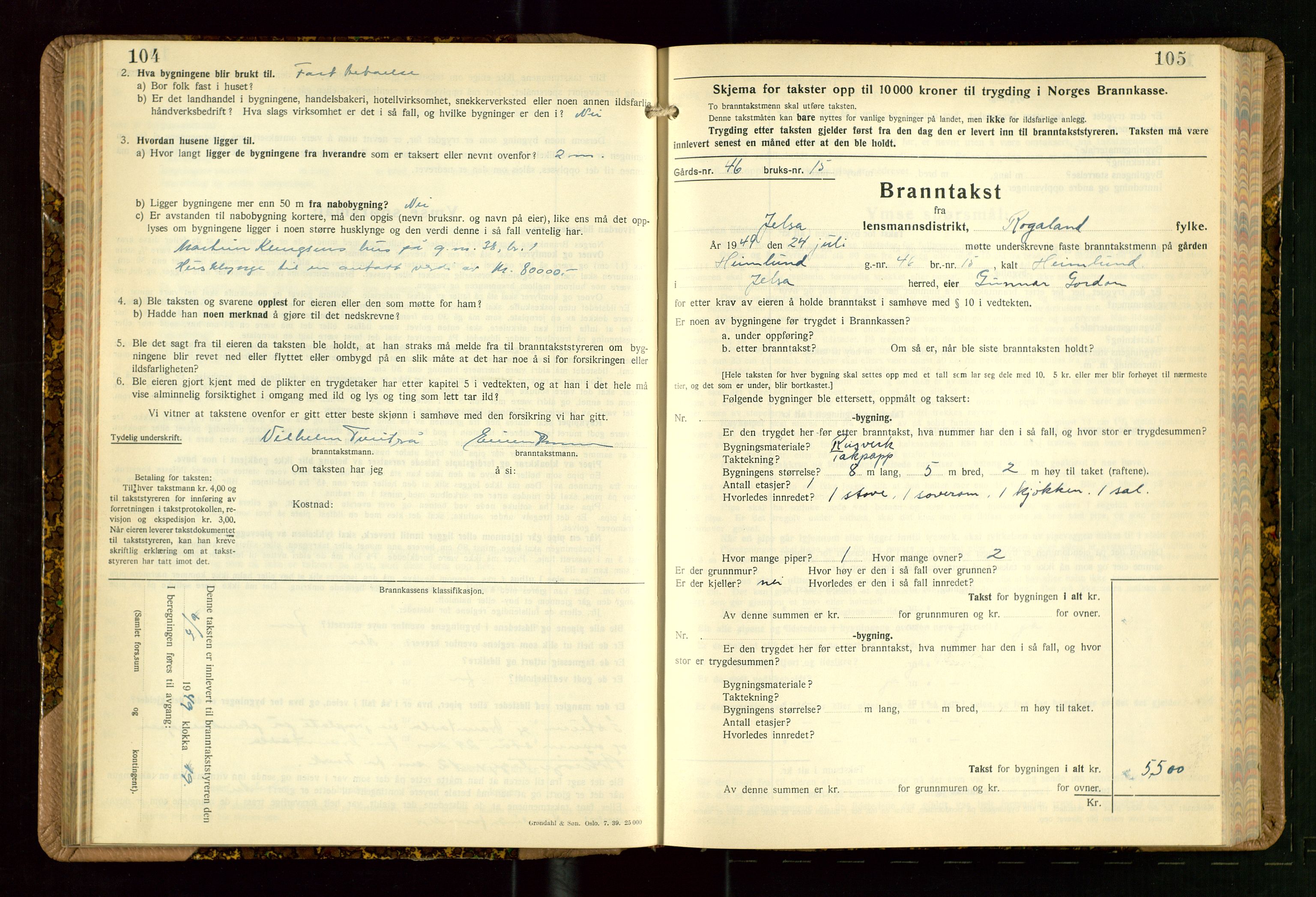 Jelsa lensmannskontor, AV/SAST-A-100360/Gob/L0003: "Branntakstprotokoll", 1942-1955, s. 104-105