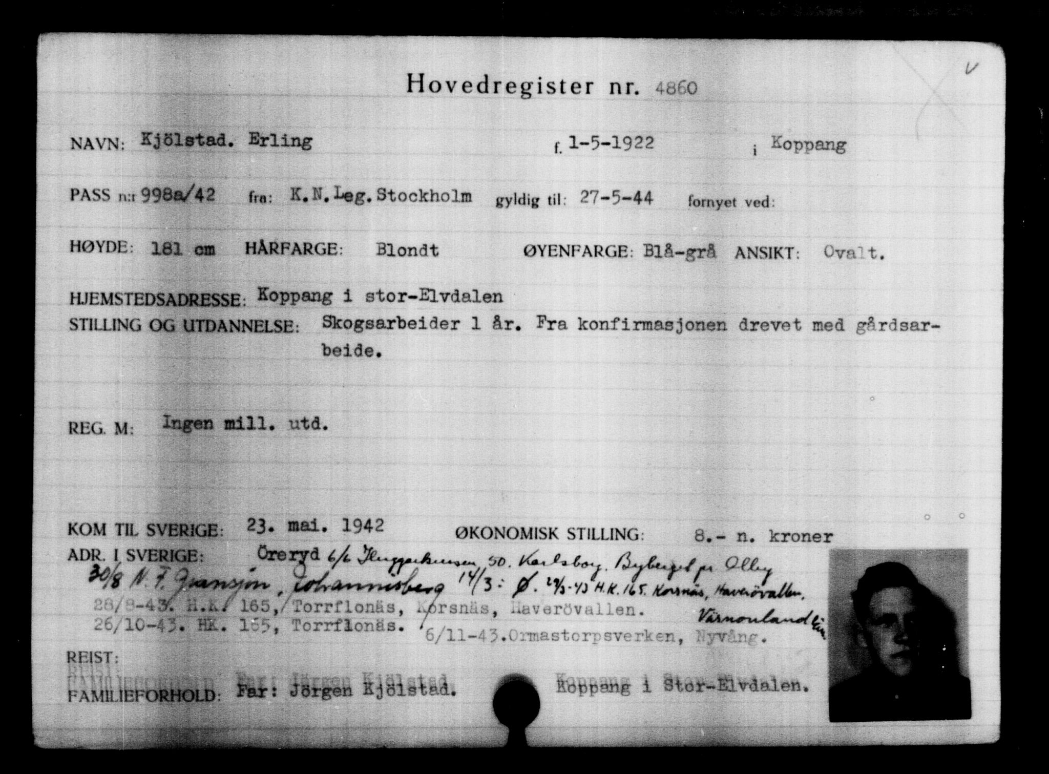 Utenriksstasjonene, Legasjonen i Stockholm, Flyktningkontoret, AV/RA-S-6753/V/Va/L0004: Kjesäterkartoteket, flyktninger med registreringsnr. 3496-6610, 1940-1945, s. 1621