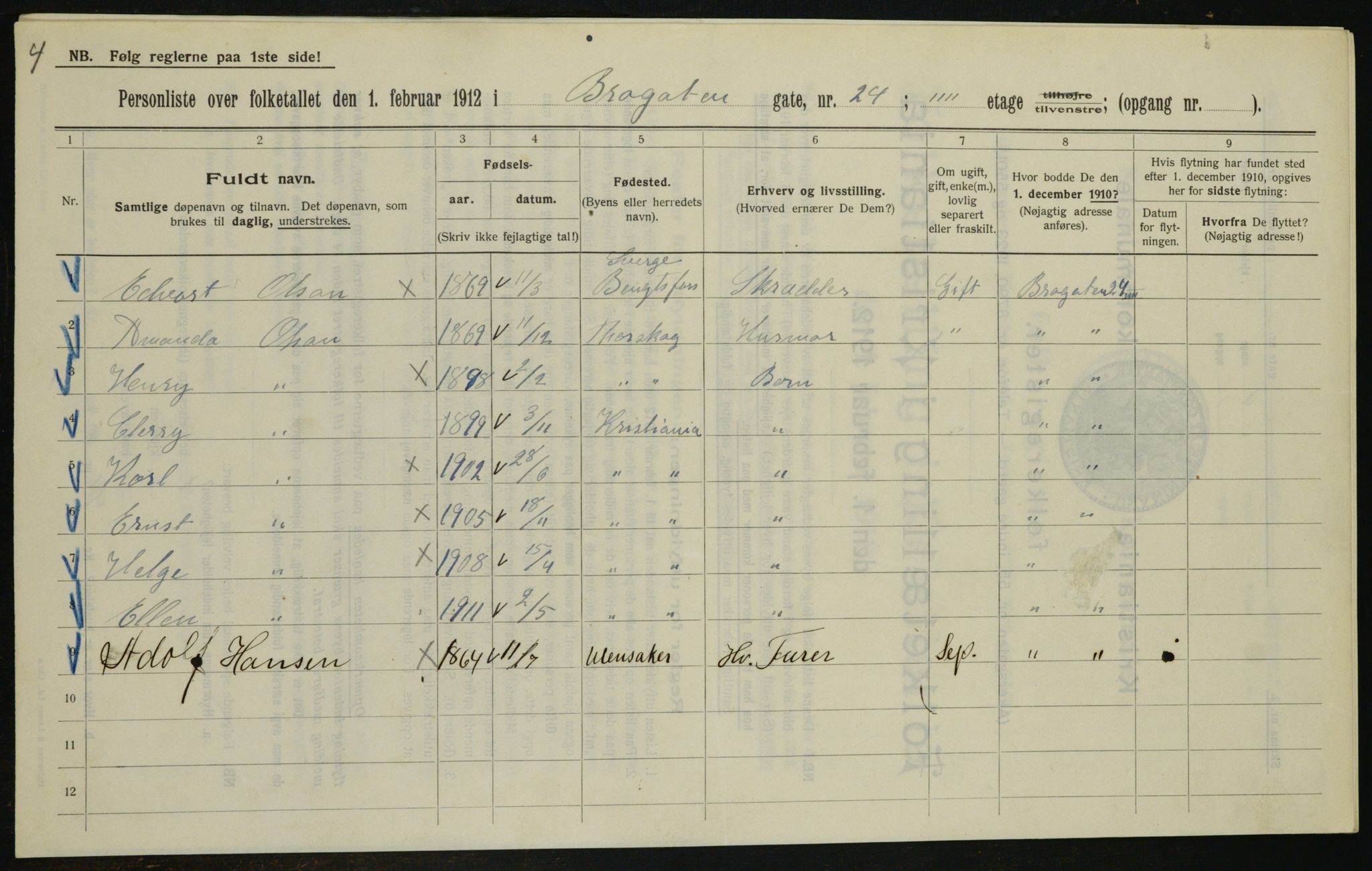 OBA, Kommunal folketelling 1.2.1912 for Kristiania, 1912, s. 9875