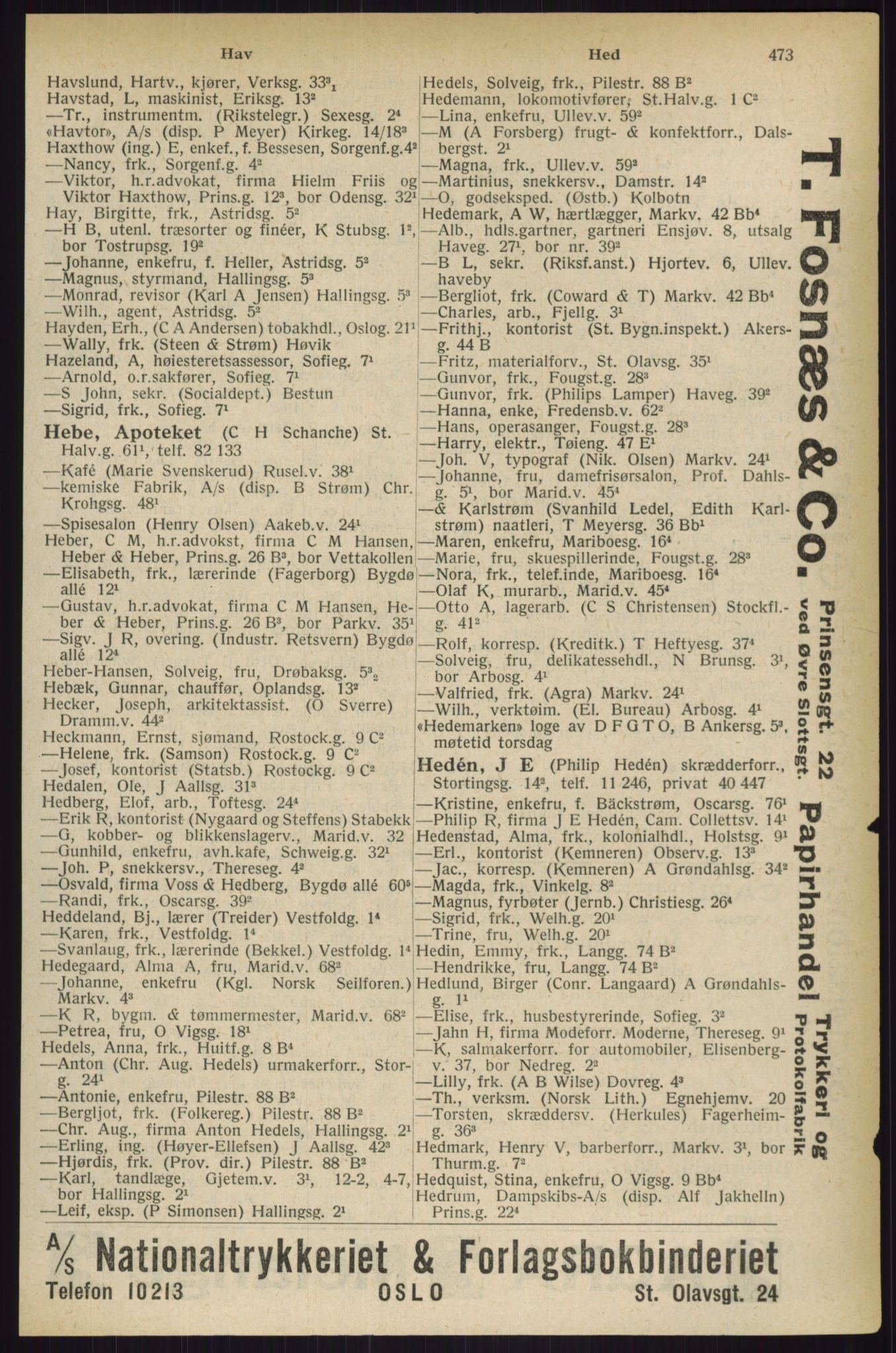 Kristiania/Oslo adressebok, PUBL/-, 1927, s. 473