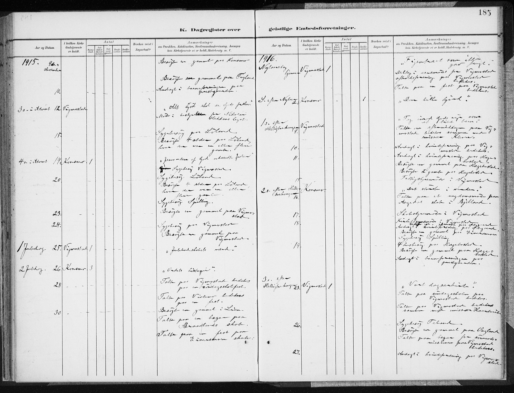 Nord-Audnedal sokneprestkontor, AV/SAK-1111-0032/F/Fa/Fab/L0004: Ministerialbok nr. A 4, 1901-1917, s. 185