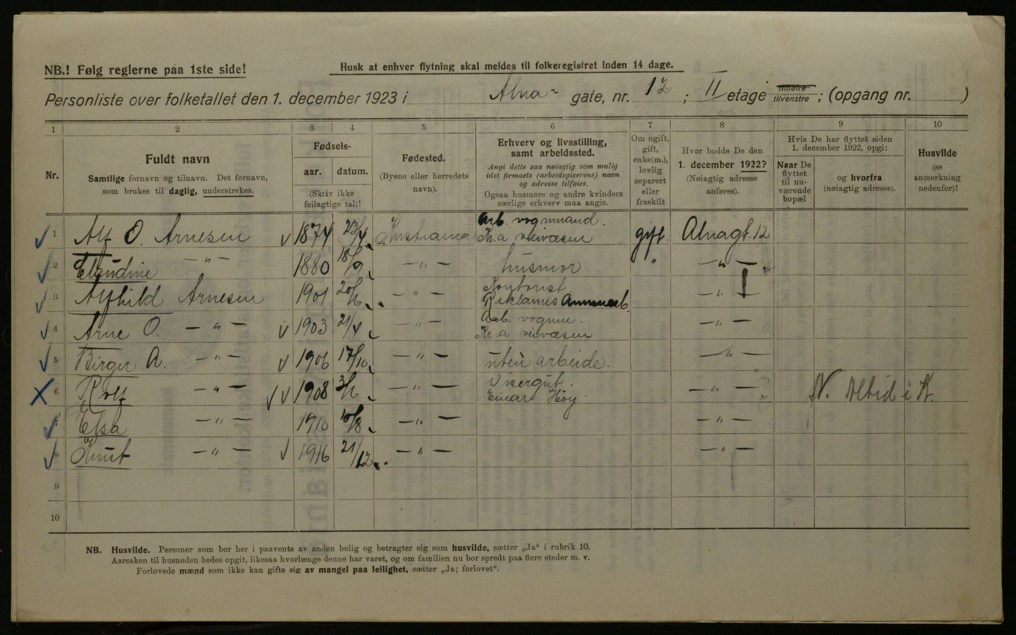 OBA, Kommunal folketelling 1.12.1923 for Kristiania, 1923, s. 1444