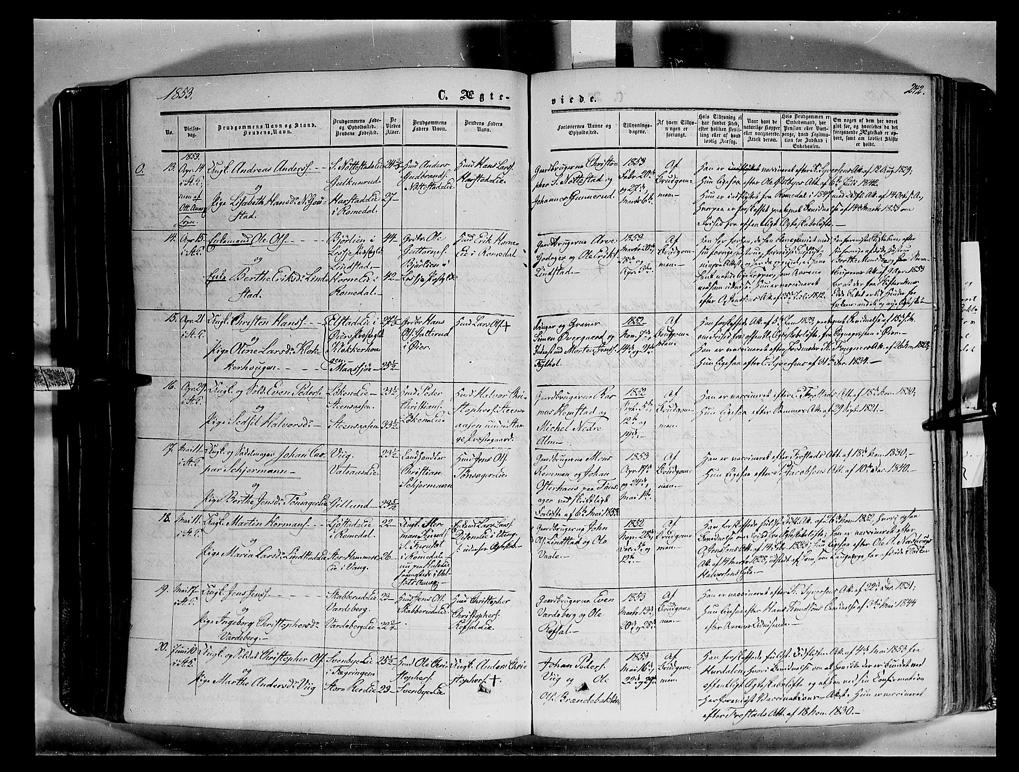 Stange prestekontor, AV/SAH-PREST-002/K/L0012: Ministerialbok nr. 12, 1852-1862, s. 242