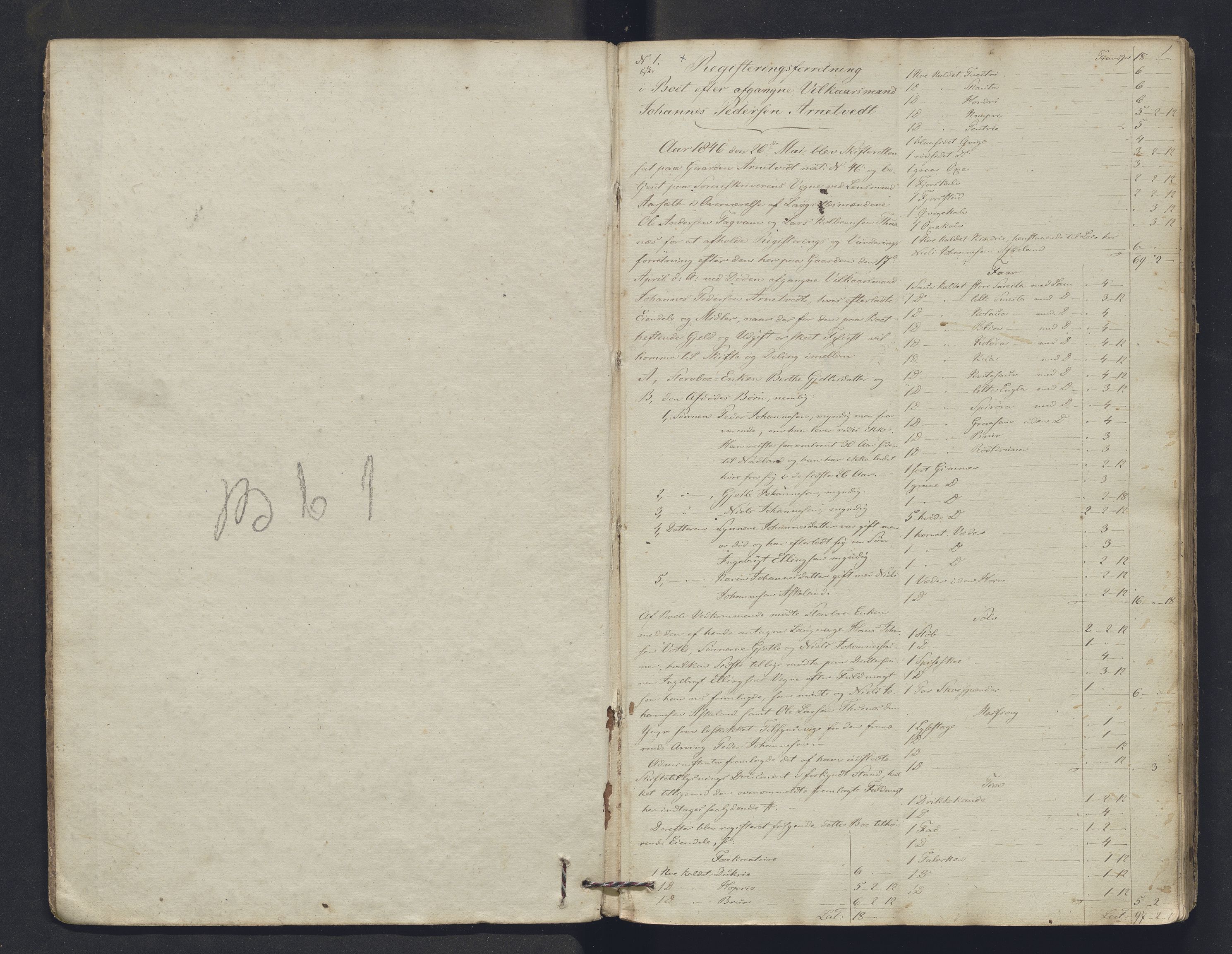 Nordhordland sorenskrivar, AV/SAB-A-2901/1/H/Hb/L0004: Registreringsprotokollar, 1846-1852, s. 1