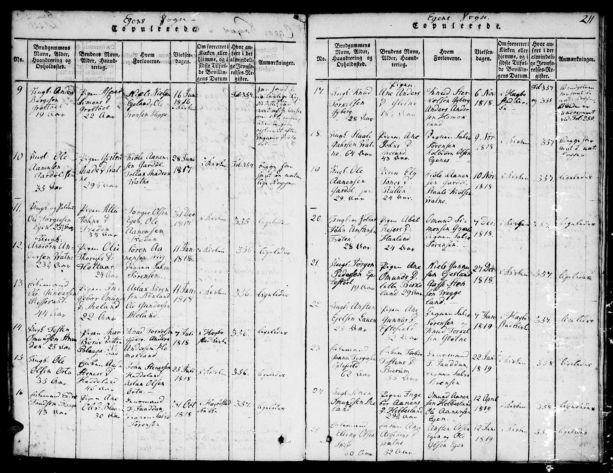 Hægebostad sokneprestkontor, SAK/1111-0024/F/Fa/Faa/L0002: Ministerialbok nr. A 2 /2, 1816-1824, s. 211