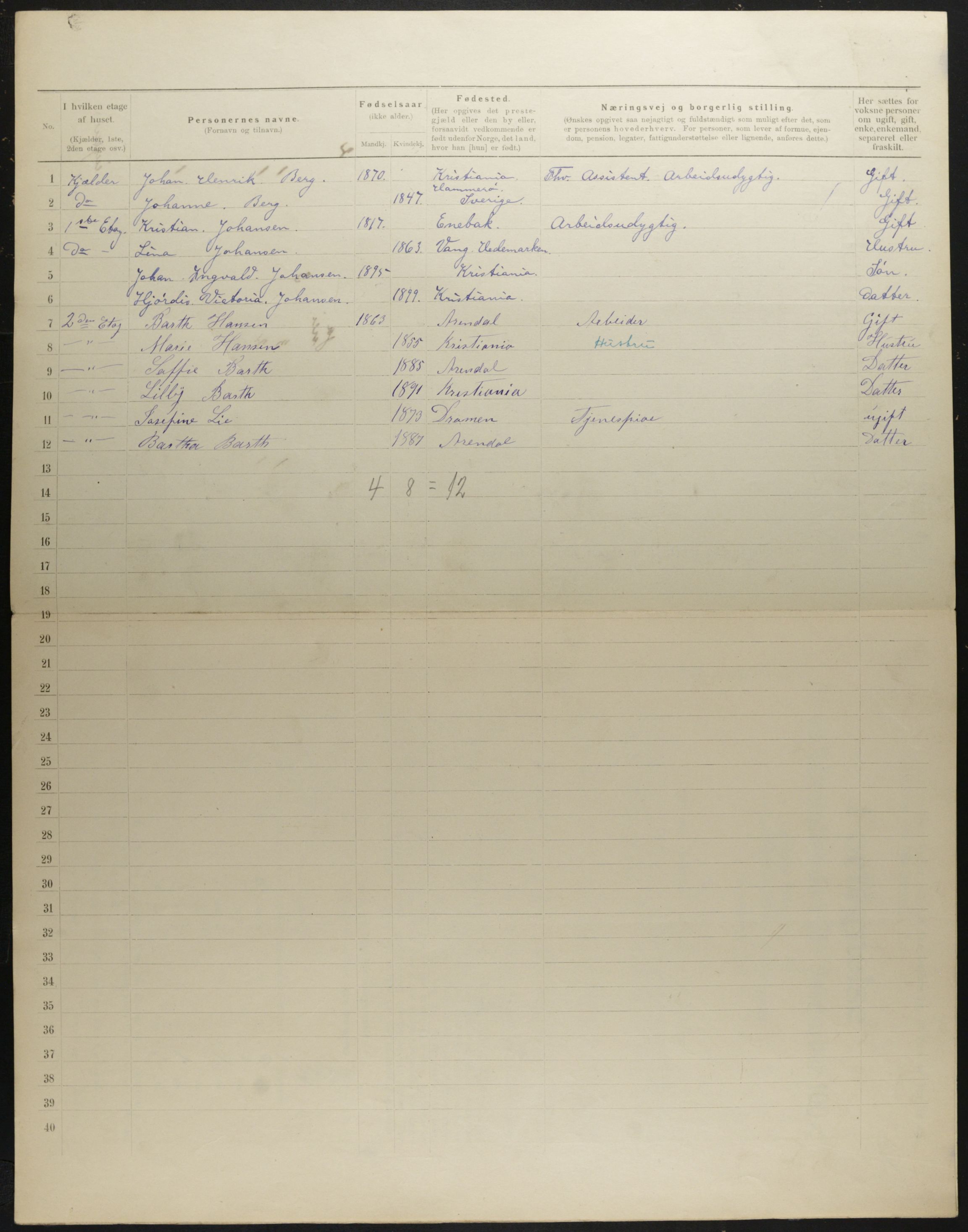 OBA, Kommunal folketelling 31.12.1901 for Kristiania kjøpstad, 1901, s. 1432