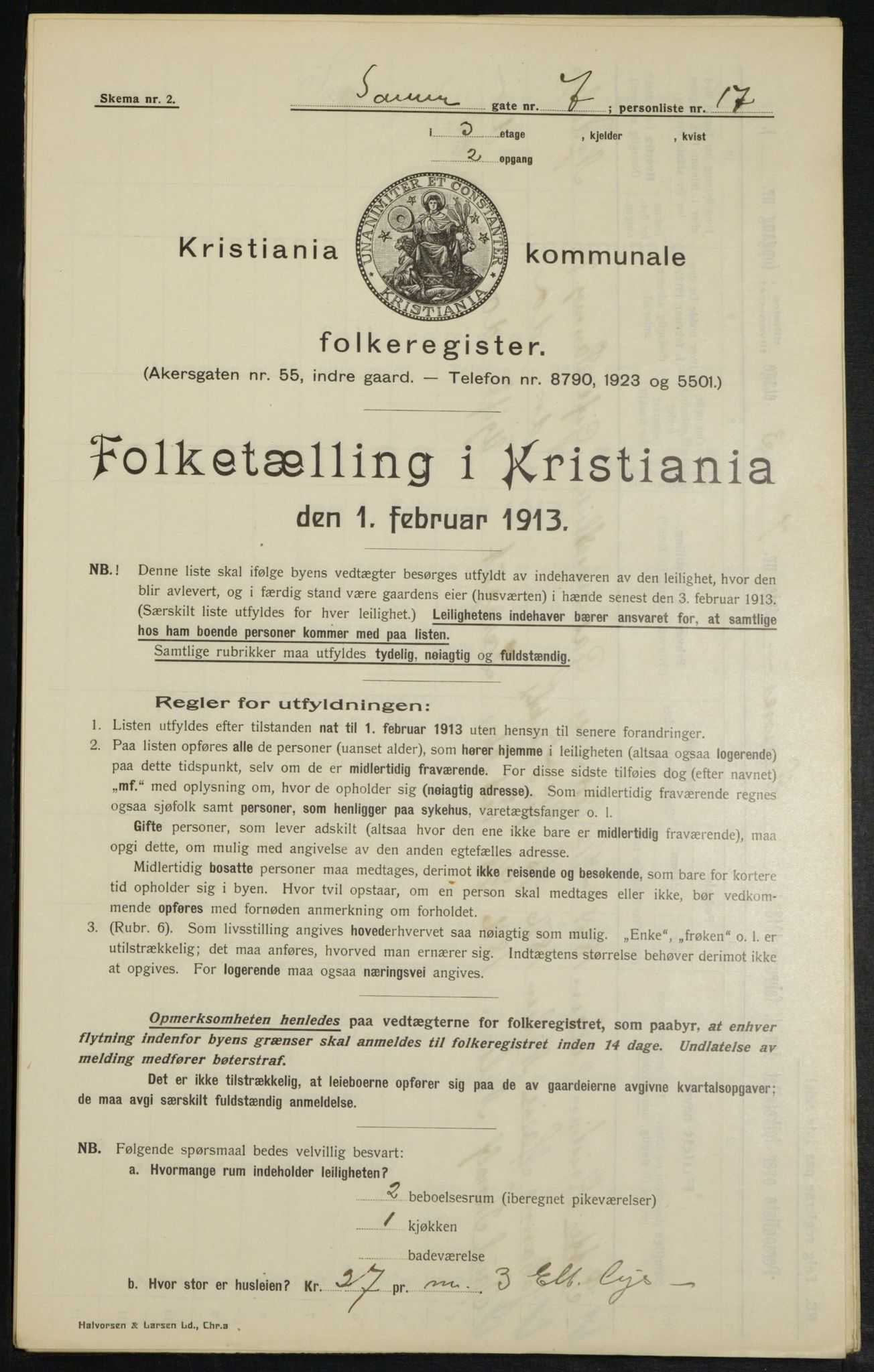 OBA, Kommunal folketelling 1.2.1913 for Kristiania, 1913, s. 88481