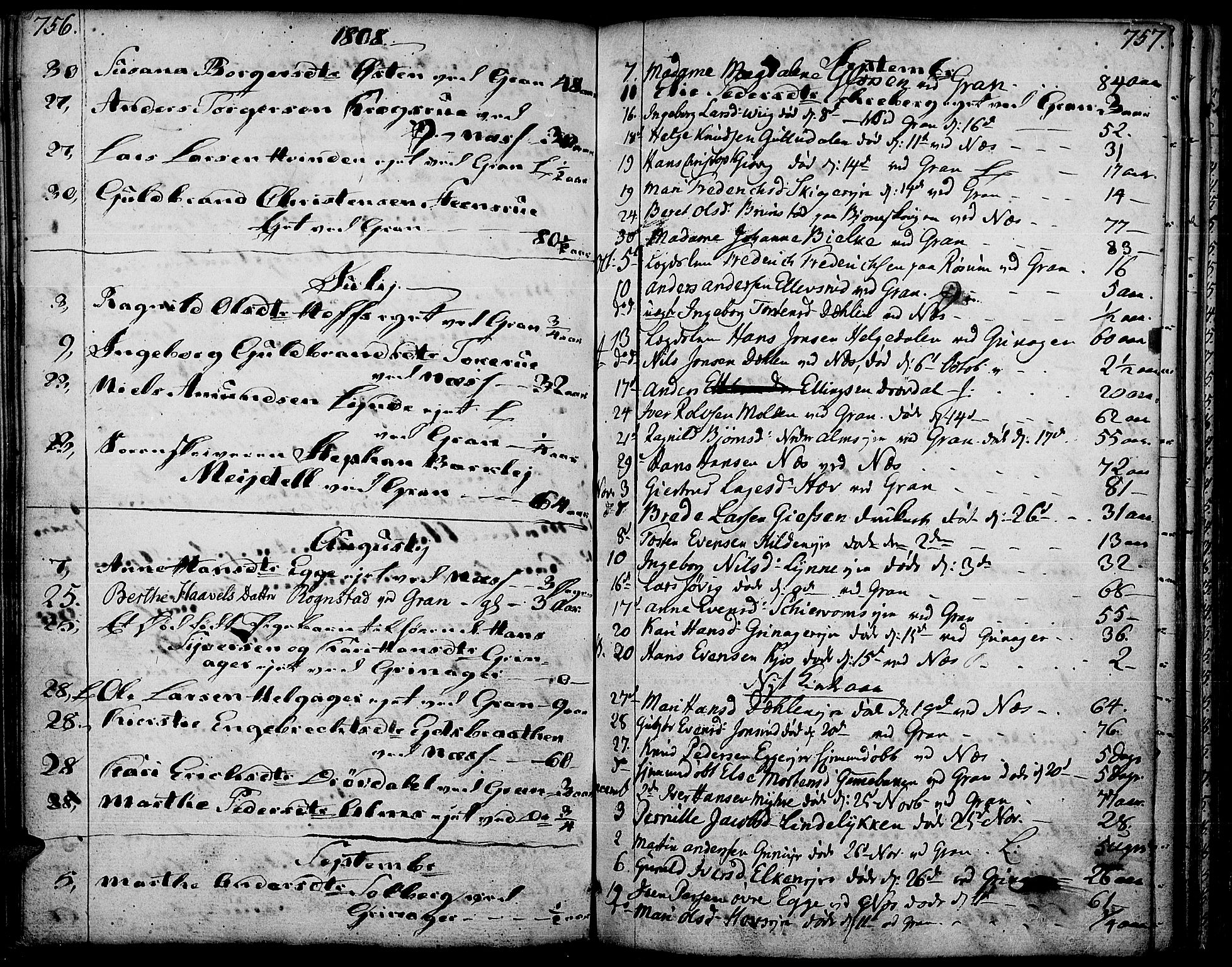 Gran prestekontor, AV/SAH-PREST-112/H/Ha/Haa/L0006: Ministerialbok nr. 6, 1787-1824, s. 756-757