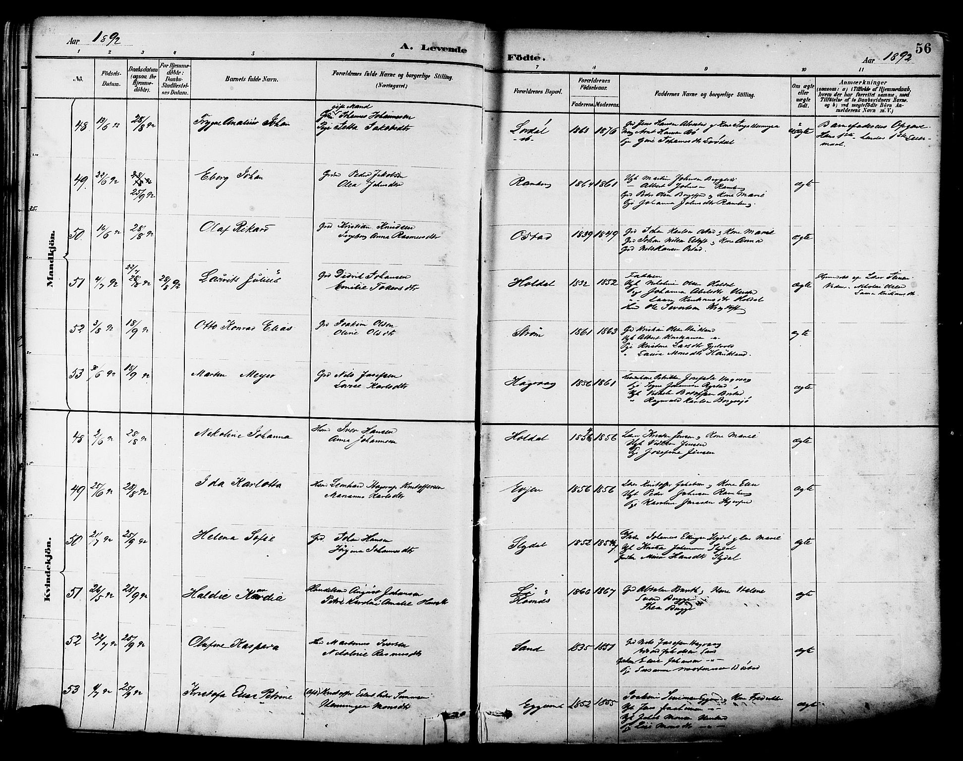 Ministerialprotokoller, klokkerbøker og fødselsregistre - Nordland, AV/SAT-A-1459/880/L1133: Ministerialbok nr. 880A07, 1888-1898, s. 56