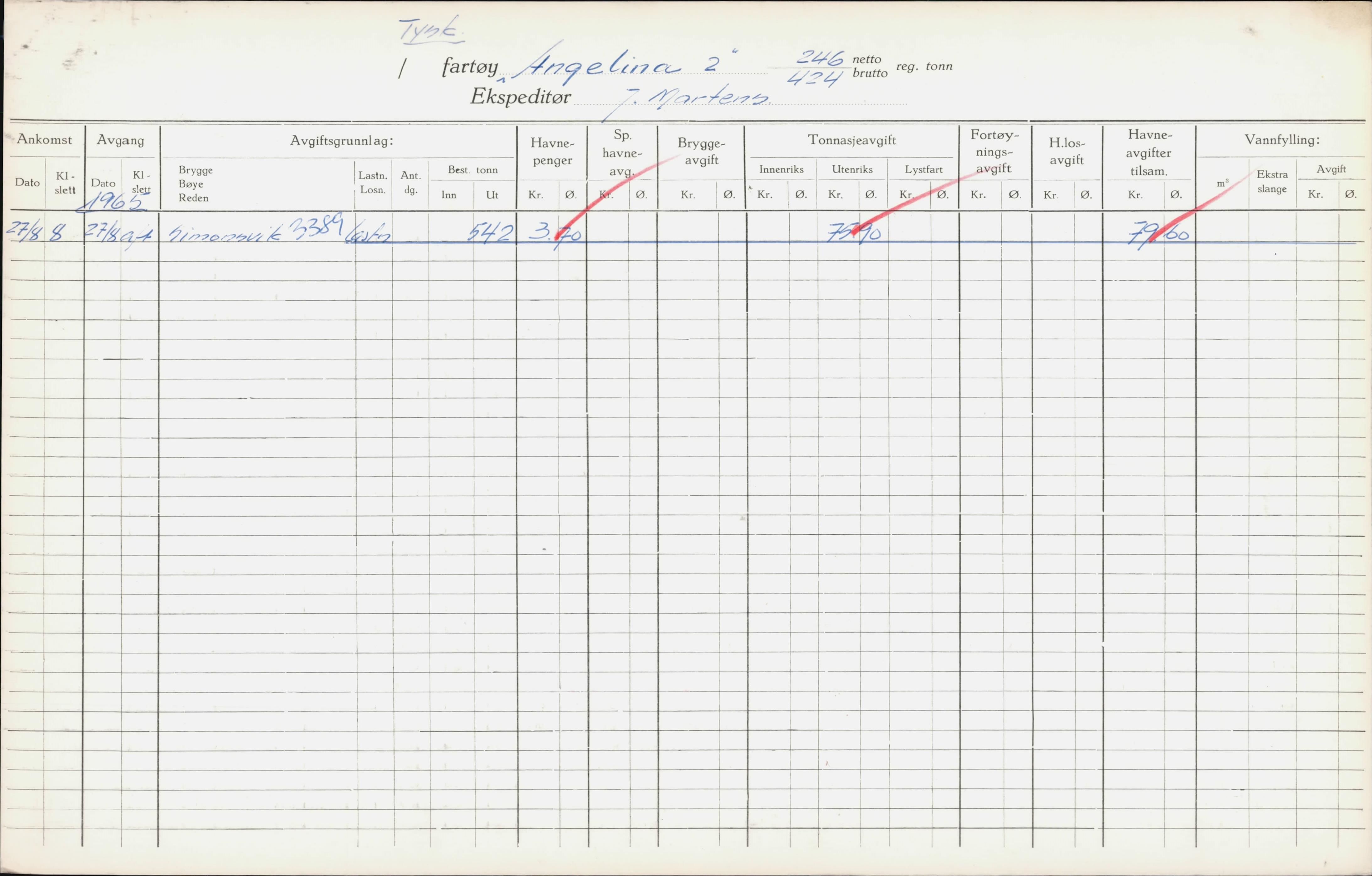 Bergen kommune. Havnekontor/havnefogd, BBA/A-0742/H/Ha/Hac/L0003: Skipsregister Angeliki H-Arroi, 1941-1975