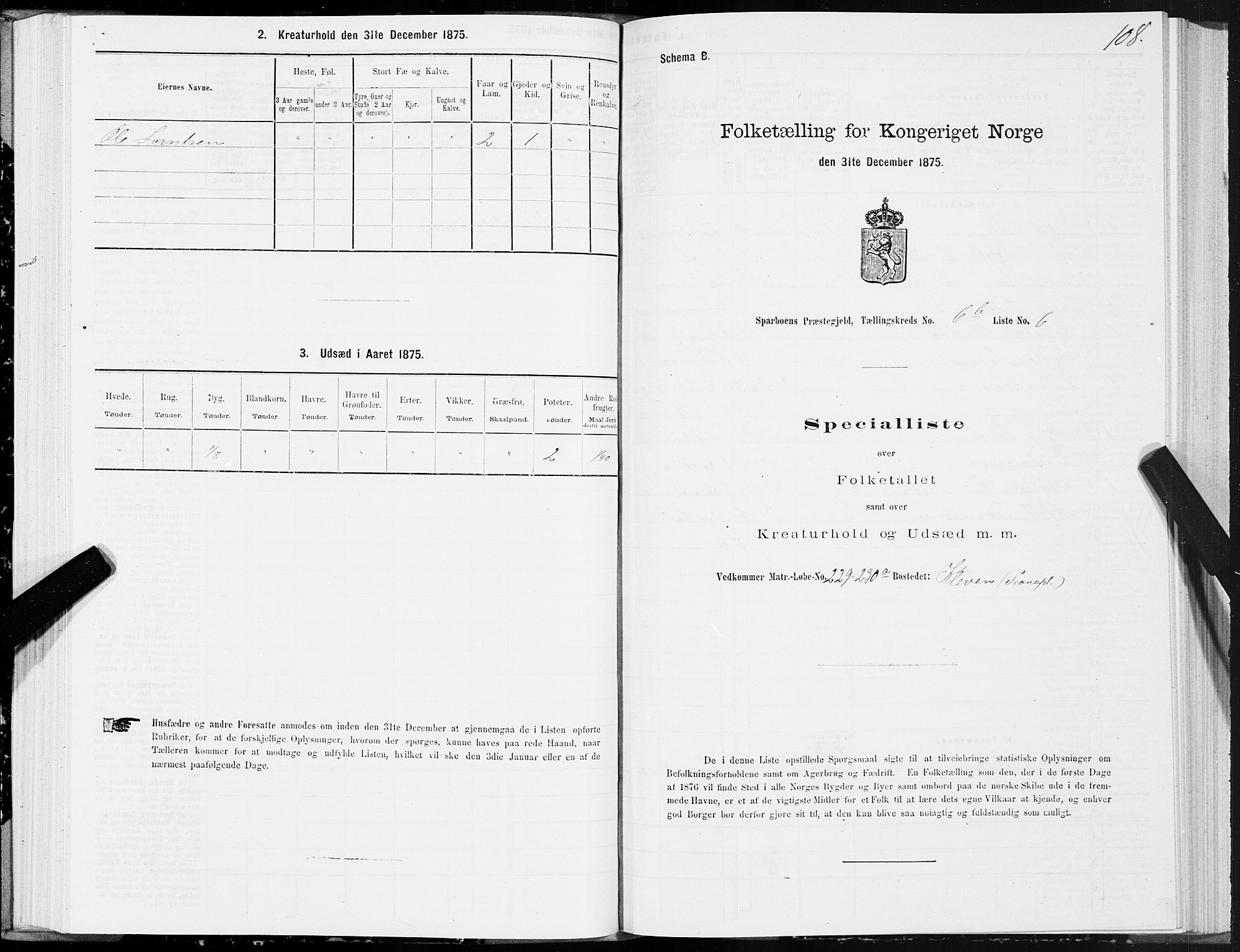 SAT, Folketelling 1875 for 1731P Sparbu prestegjeld, 1875, s. 3108