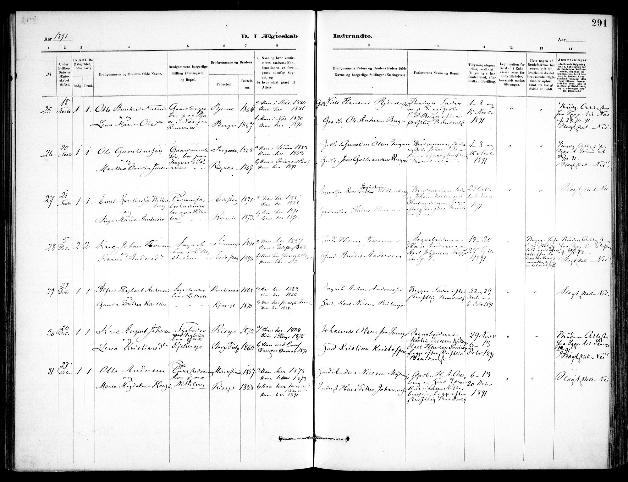 Skedsmo prestekontor Kirkebøker, AV/SAO-A-10033a/F/Fa/L0013: Ministerialbok nr. I 13, 1883-1891, s. 291
