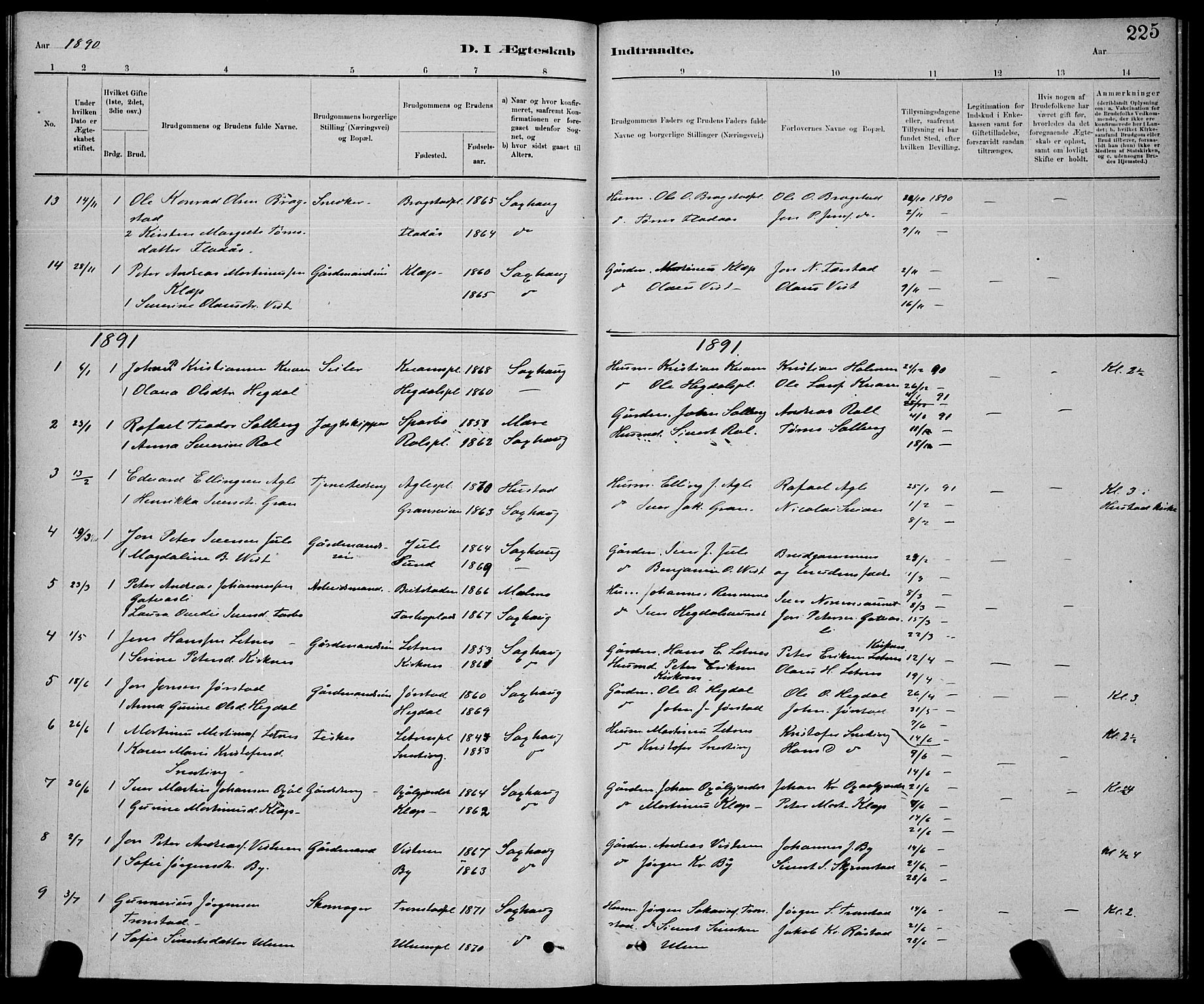 Ministerialprotokoller, klokkerbøker og fødselsregistre - Nord-Trøndelag, SAT/A-1458/730/L0301: Klokkerbok nr. 730C04, 1880-1897, s. 225