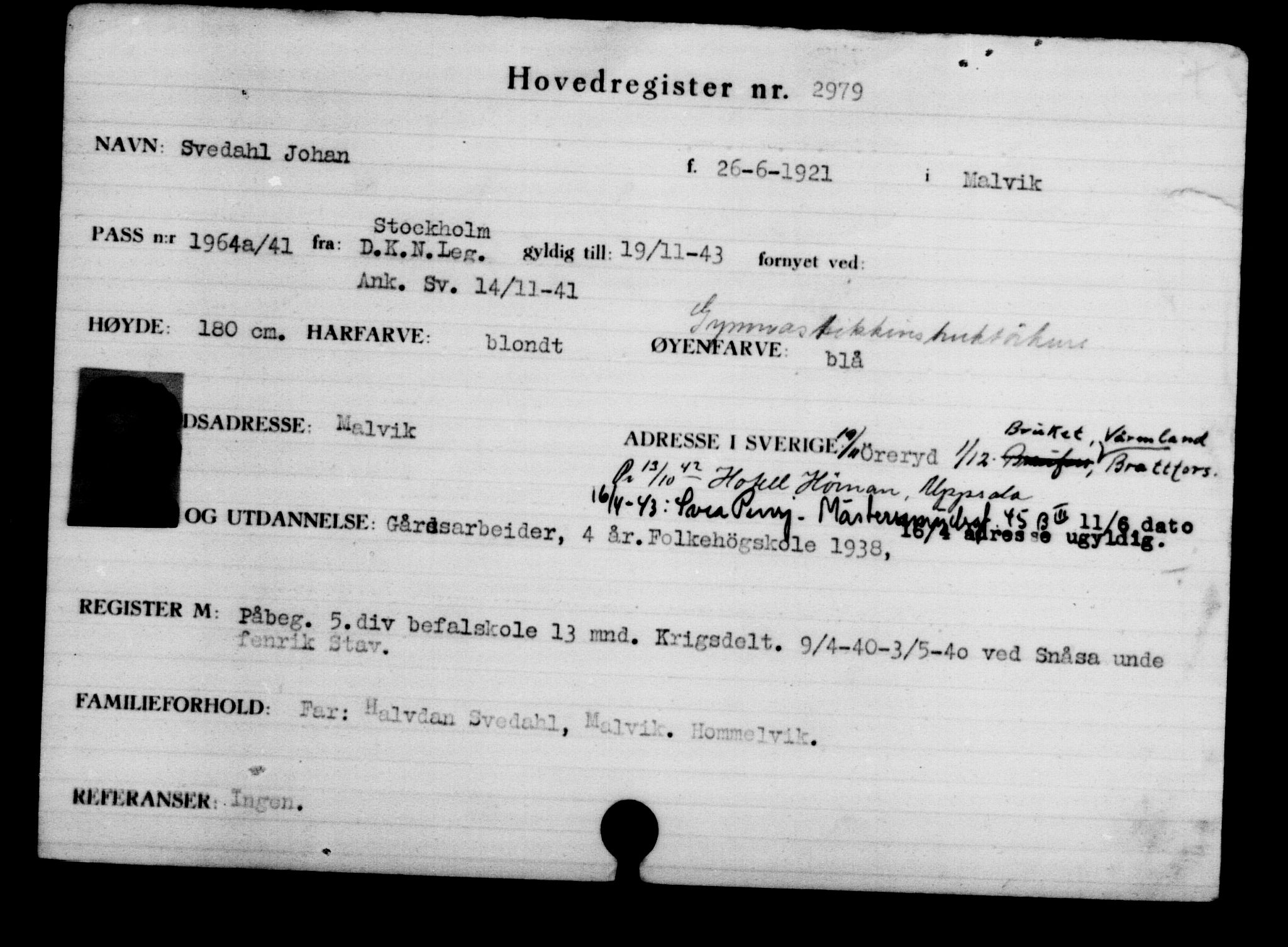 Utenriksstasjonene, Legasjonen i Stockholm, Flyktningkontoret, AV/RA-S-6753/V/Va/L0003: Kjesäterkartoteket, flyktninger med registreringsnr. 2001-3495, 1940-1945, s. 1393