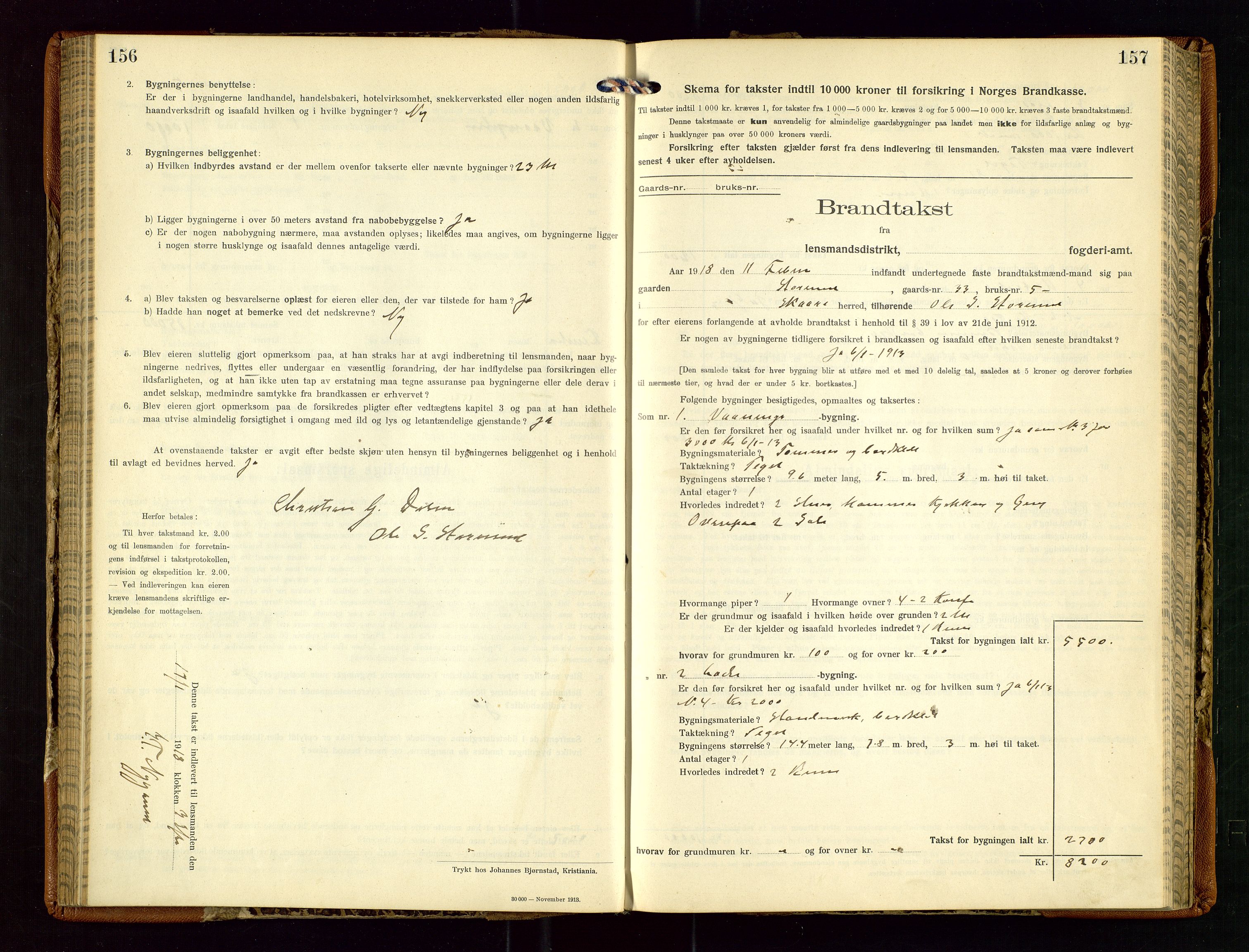 Torvestad lensmannskontor, AV/SAST-A-100307/1/Gob/L0005: "Brandtaxationsprotokol for Torvestad Lensmannsdistrikt", 1915-1928, s. 156-157