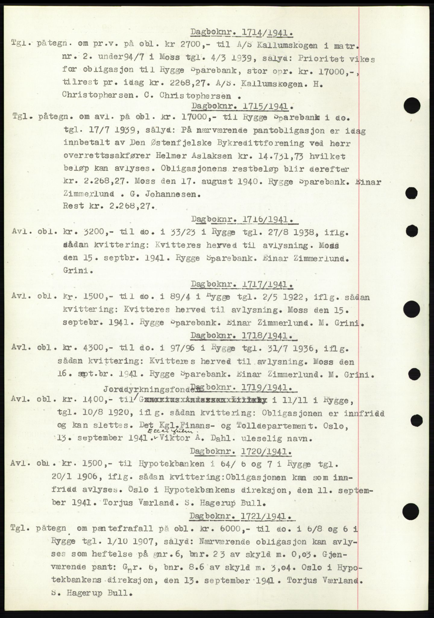 Moss sorenskriveri, SAO/A-10168: Pantebok nr. C10, 1938-1950, Dagboknr: 1714/1941