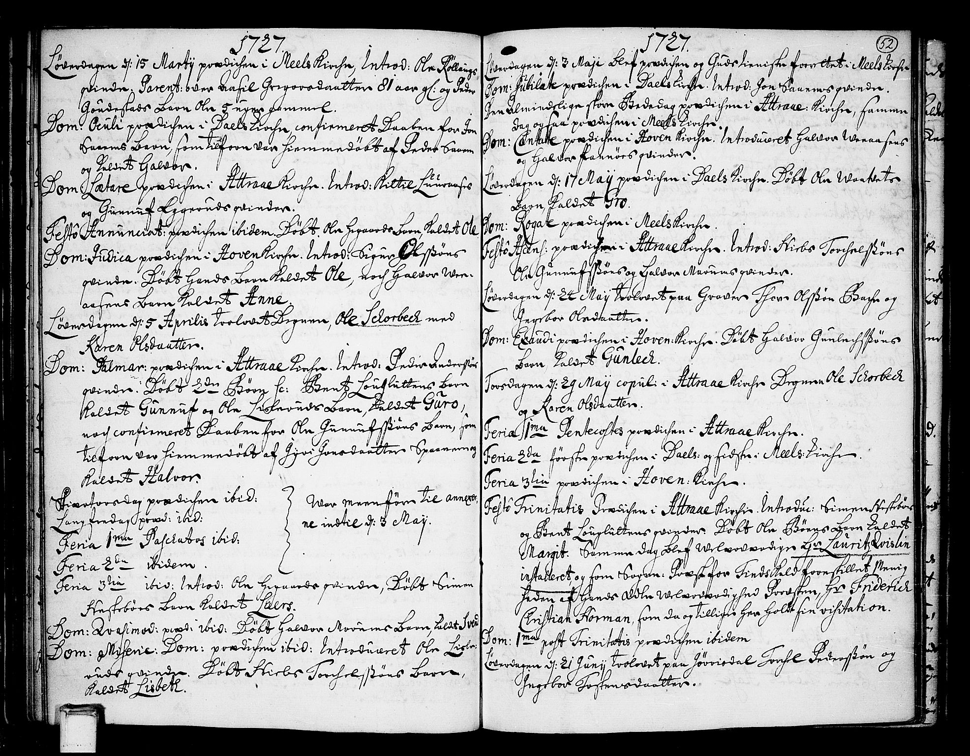 Tinn kirkebøker, AV/SAKO-A-308/F/Fa/L0001: Ministerialbok nr. I 1, 1717-1734, s. 52