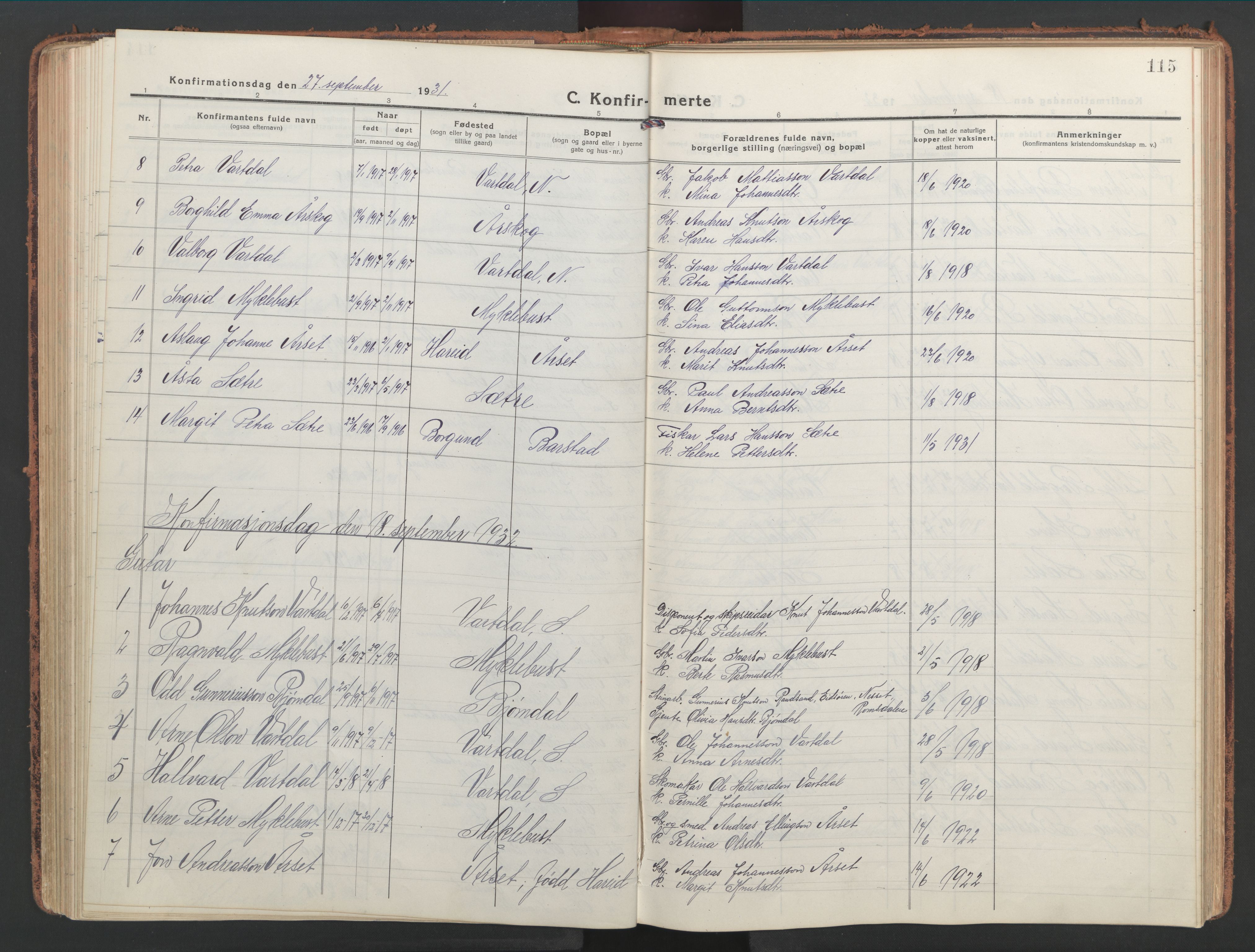 Ministerialprotokoller, klokkerbøker og fødselsregistre - Møre og Romsdal, AV/SAT-A-1454/514/L0202: Klokkerbok nr. 514C02, 1916-1944, s. 115