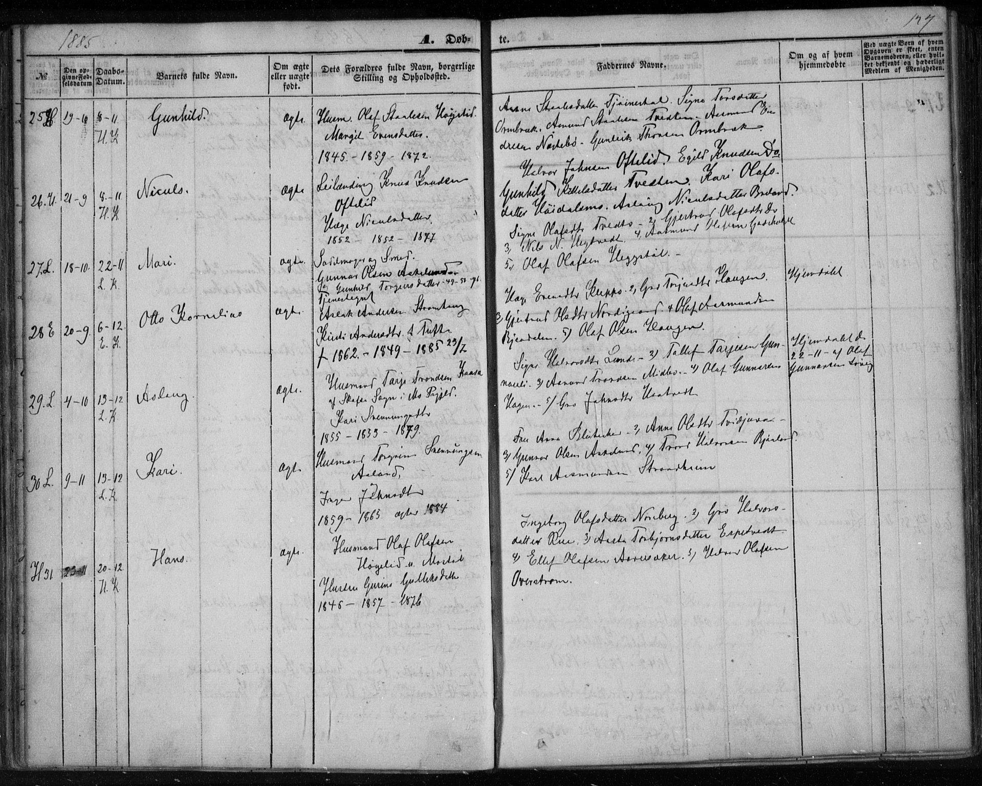 Lårdal kirkebøker, AV/SAKO-A-284/F/Fa/L0006: Ministerialbok nr. I 6, 1861-1886, s. 127