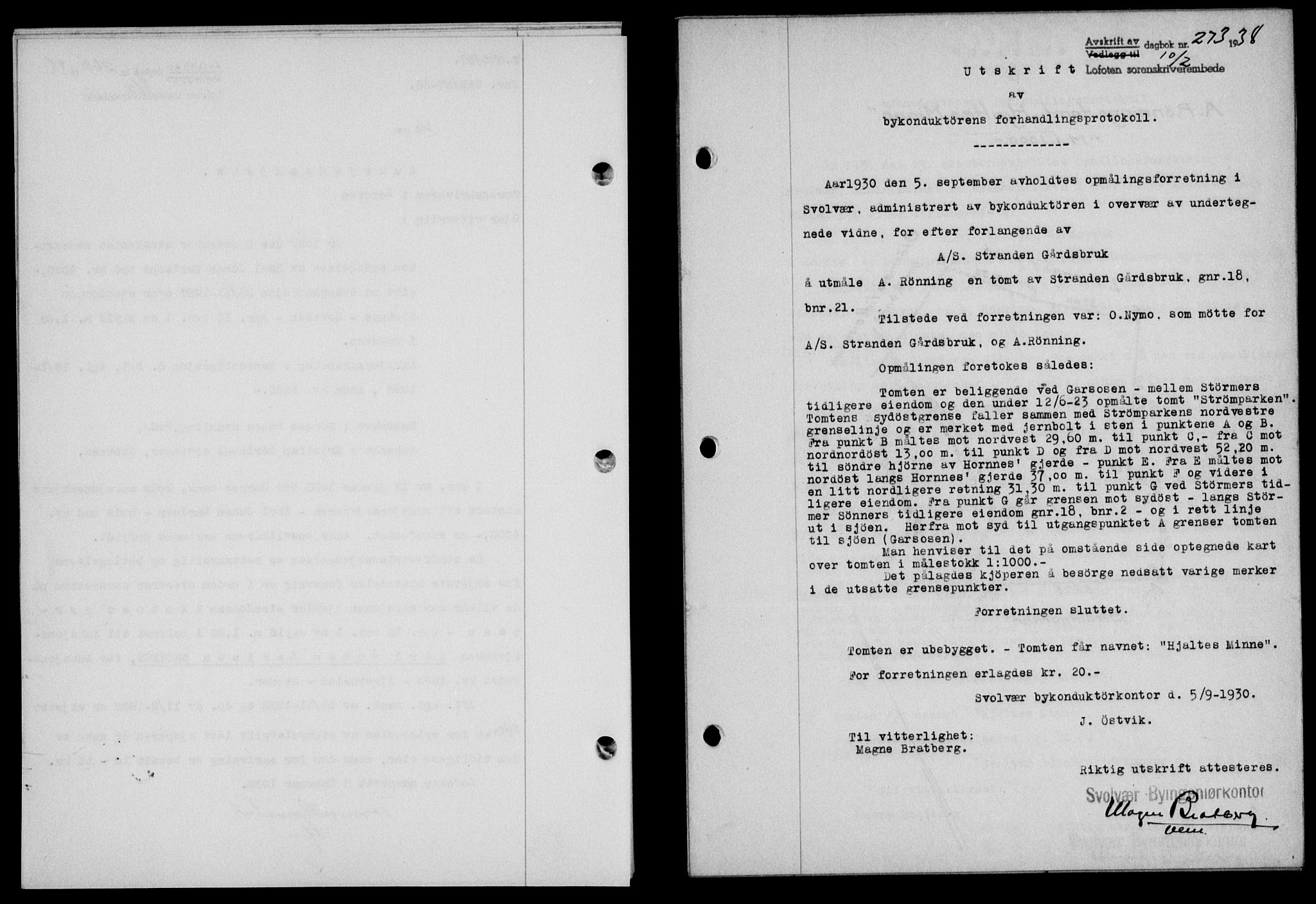 Lofoten sorenskriveri, SAT/A-0017/1/2/2C/L0003a: Pantebok nr. 3a, 1937-1938, Dagboknr: 273/1938