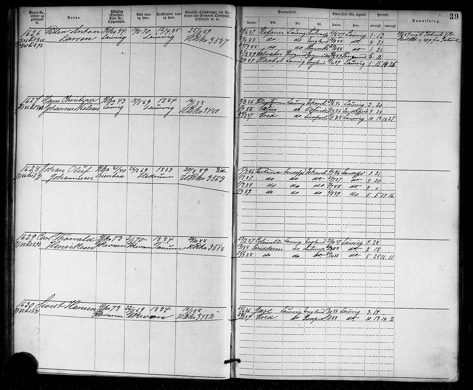 Larvik innrulleringskontor, AV/SAKO-A-787/F/Fb/L0001: Annotasjonsrulle, 1876-1904, s. 39