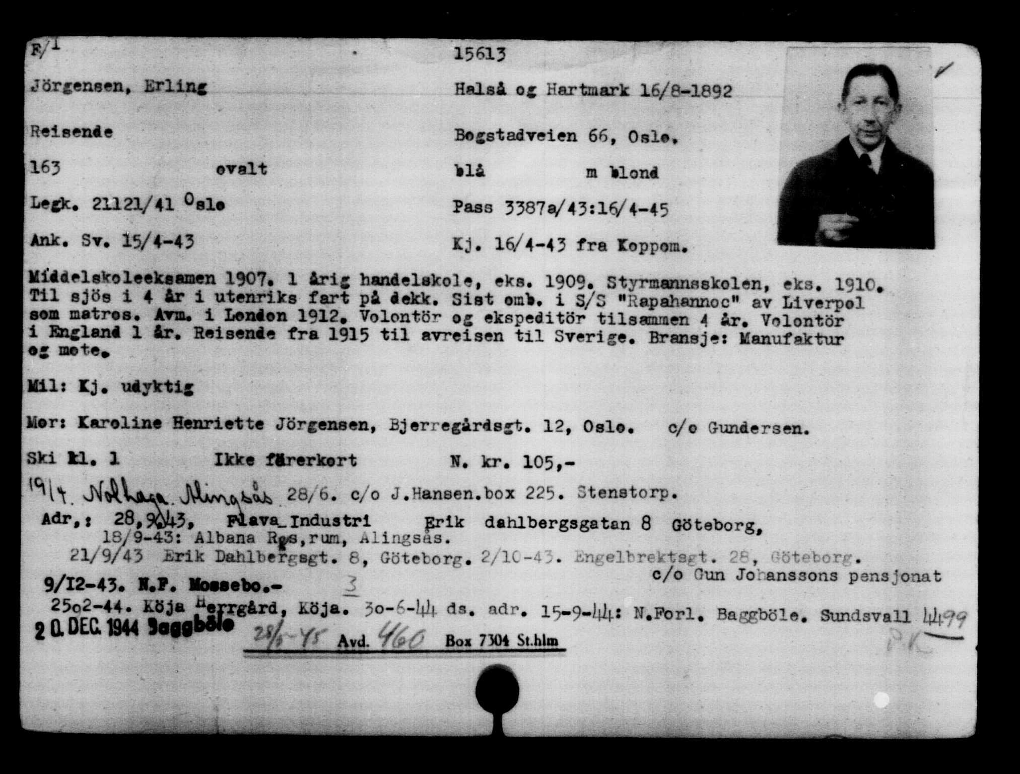Den Kgl. Norske Legasjons Flyktningskontor, AV/RA-S-6753/V/Va/L0007: Kjesäterkartoteket.  Flyktningenr. 12700-15723, 1940-1945, s. 3337