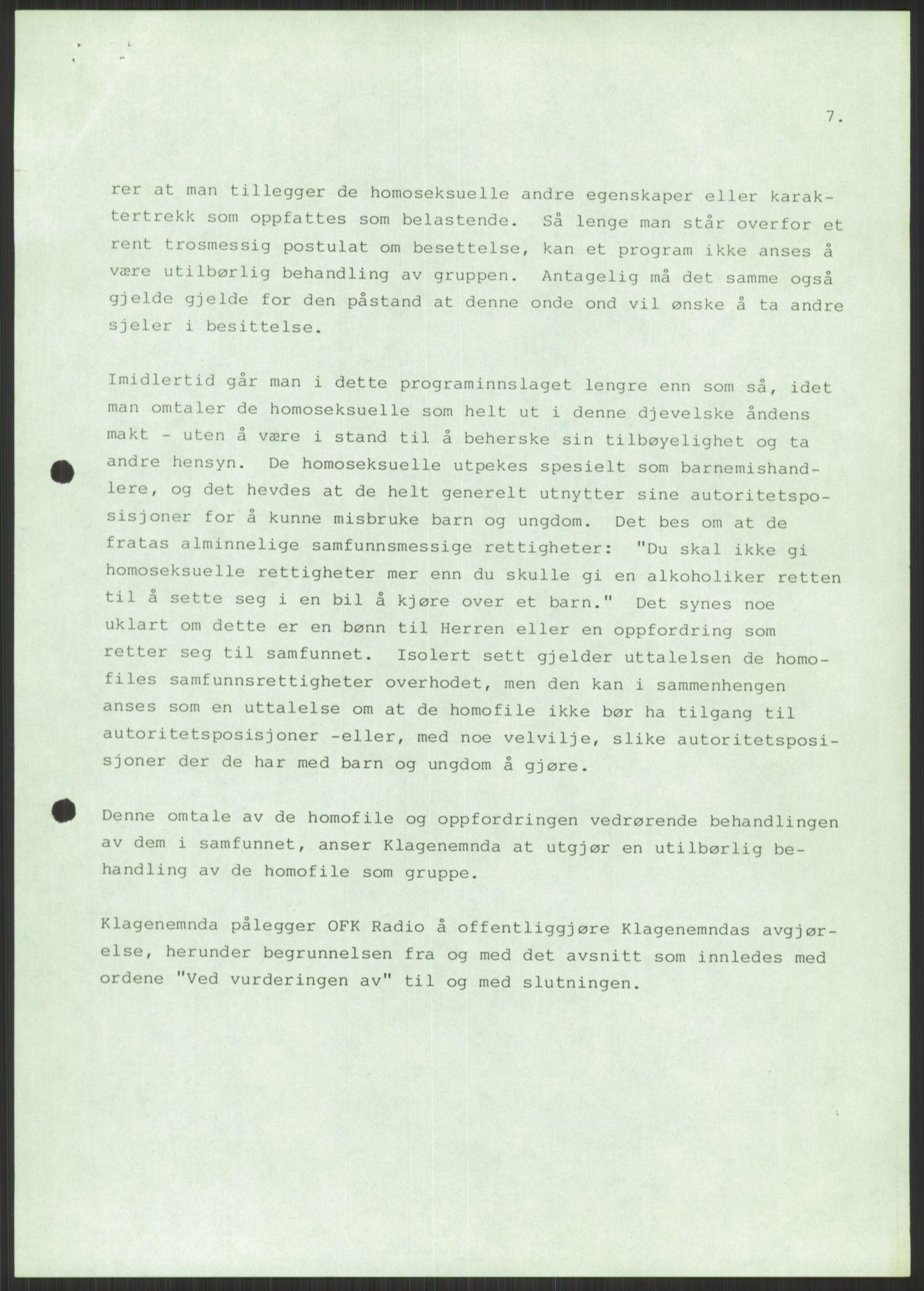 Det Norske Forbundet av 1948/Landsforeningen for Lesbisk og Homofil Frigjøring, AV/RA-PA-1216/D/Dd/L0001: Diskriminering, 1973-1991, s. 1241