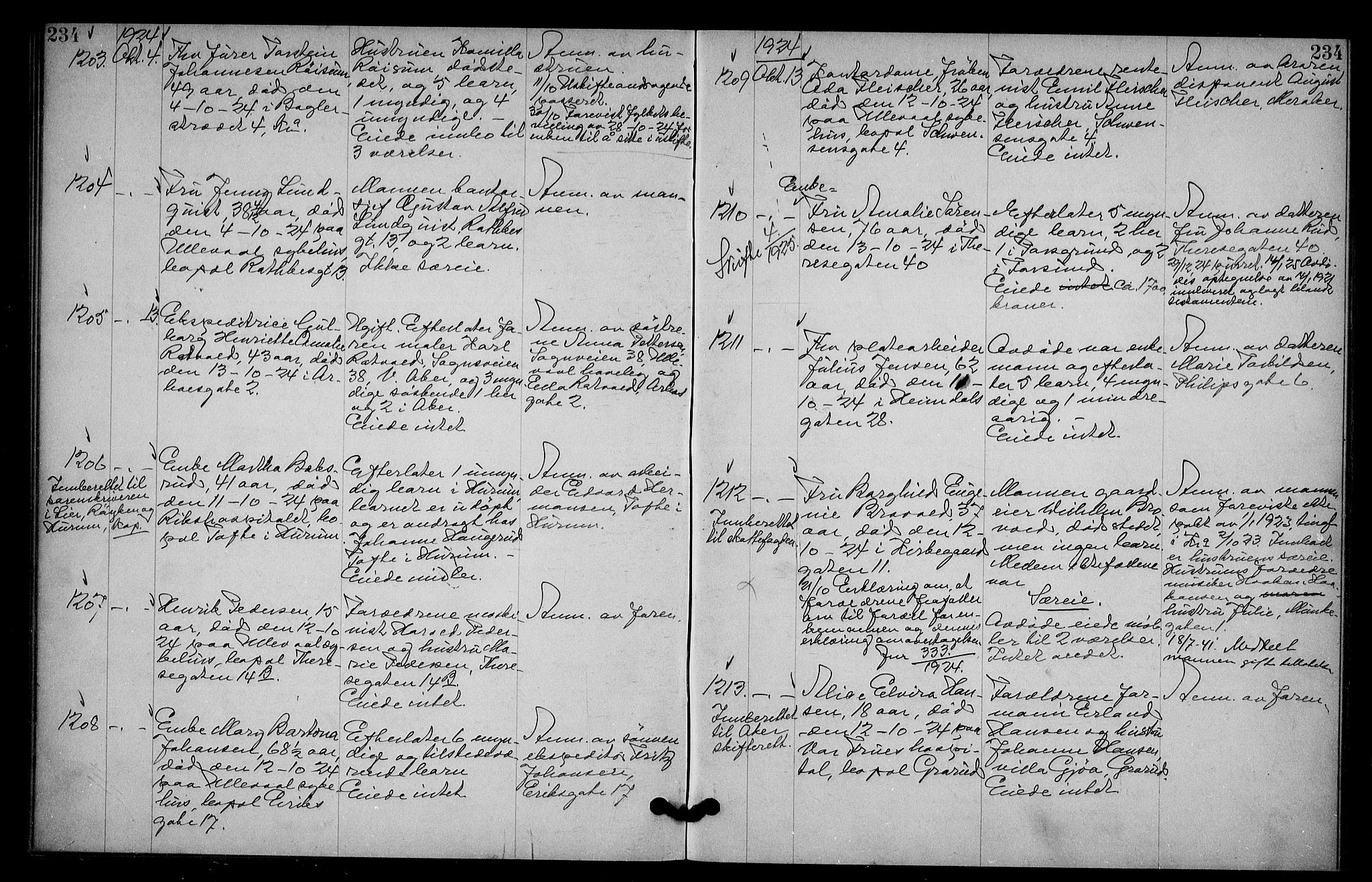 Oslo skifterett, AV/SAO-A-10383/G/Ga/Gac/L0012: Dødsfallsprotokoll, 1923-1925, s. 234