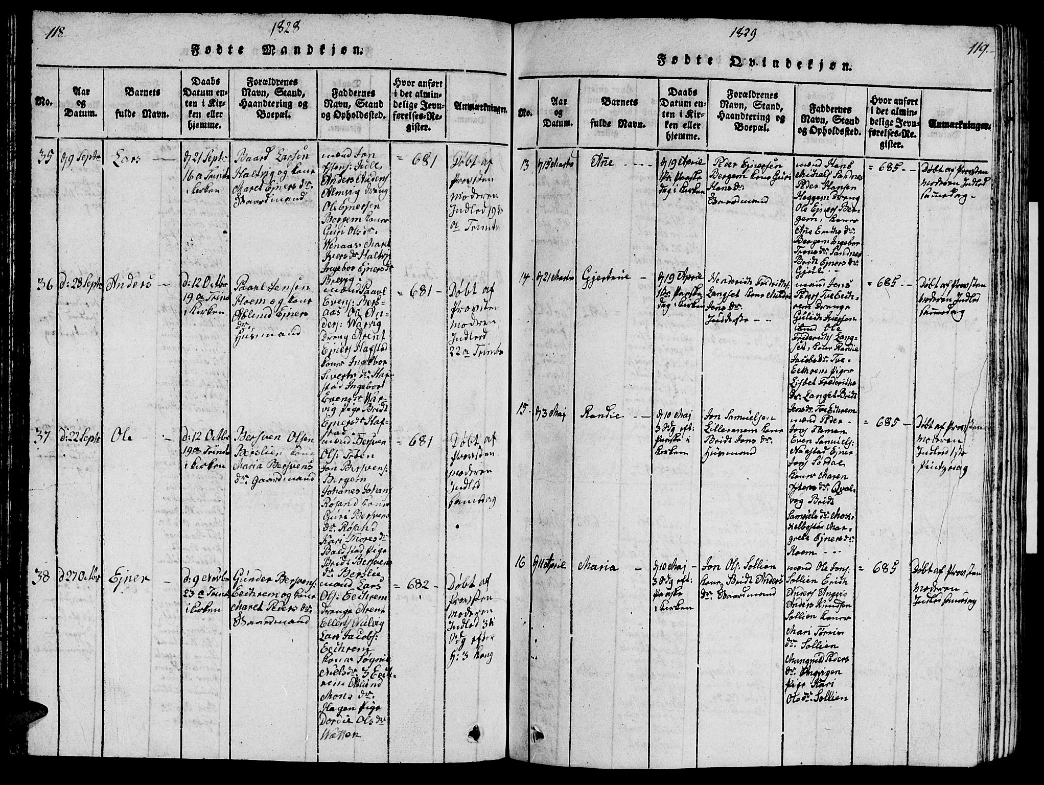 Ministerialprotokoller, klokkerbøker og fødselsregistre - Møre og Romsdal, AV/SAT-A-1454/586/L0990: Klokkerbok nr. 586C01, 1819-1837, s. 118-119