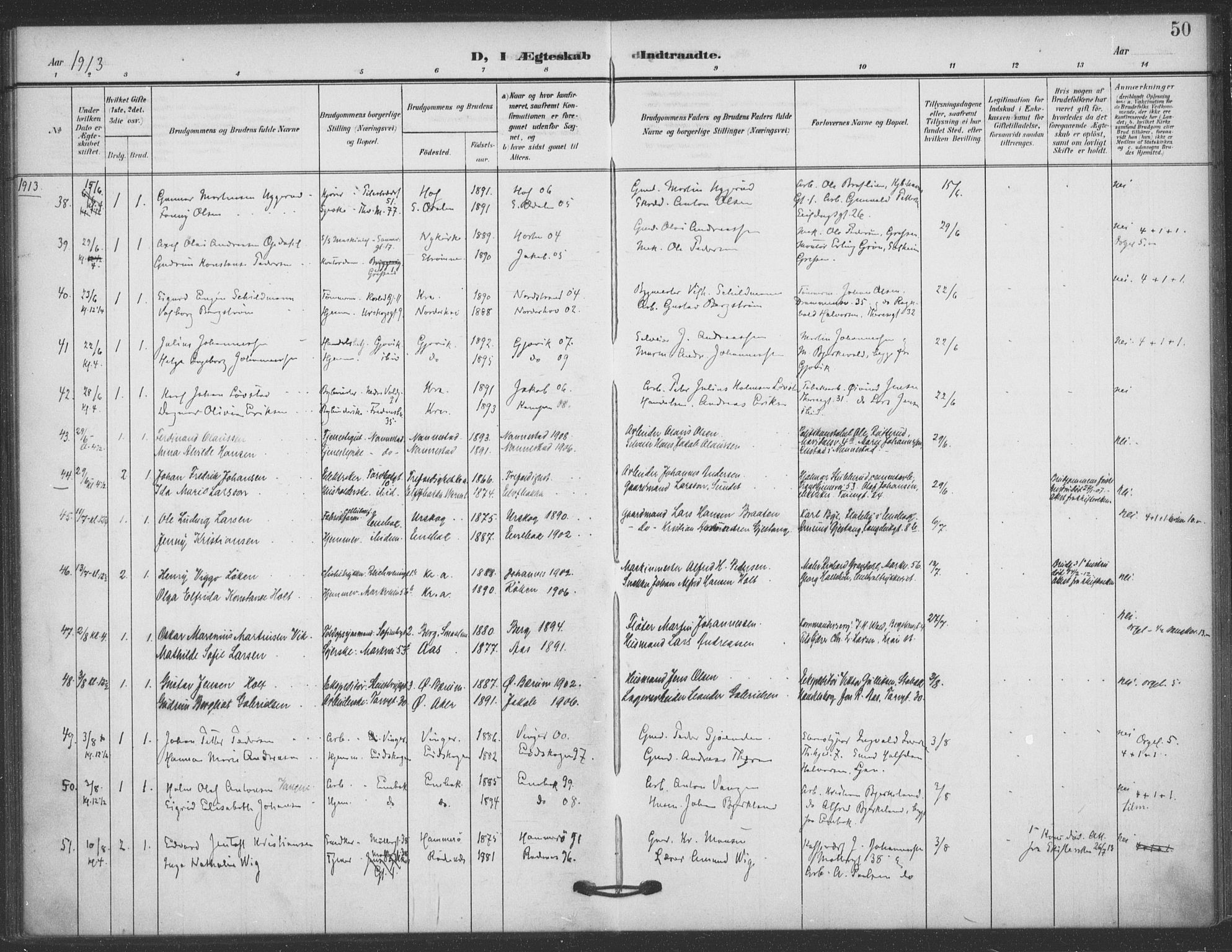 Jakob prestekontor Kirkebøker, AV/SAO-A-10850/F/Fa/L0010: Ministerialbok nr. 10, 1908-1922, s. 50