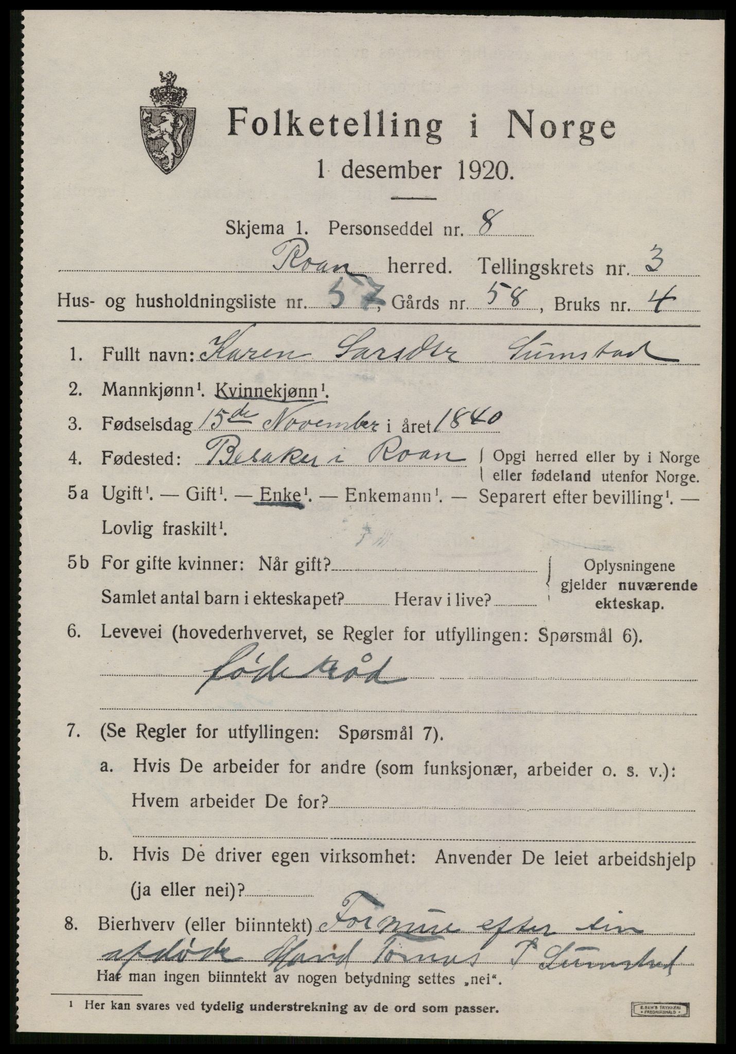 SAT, Folketelling 1920 for 1632 Roan herred, 1920, s. 2941