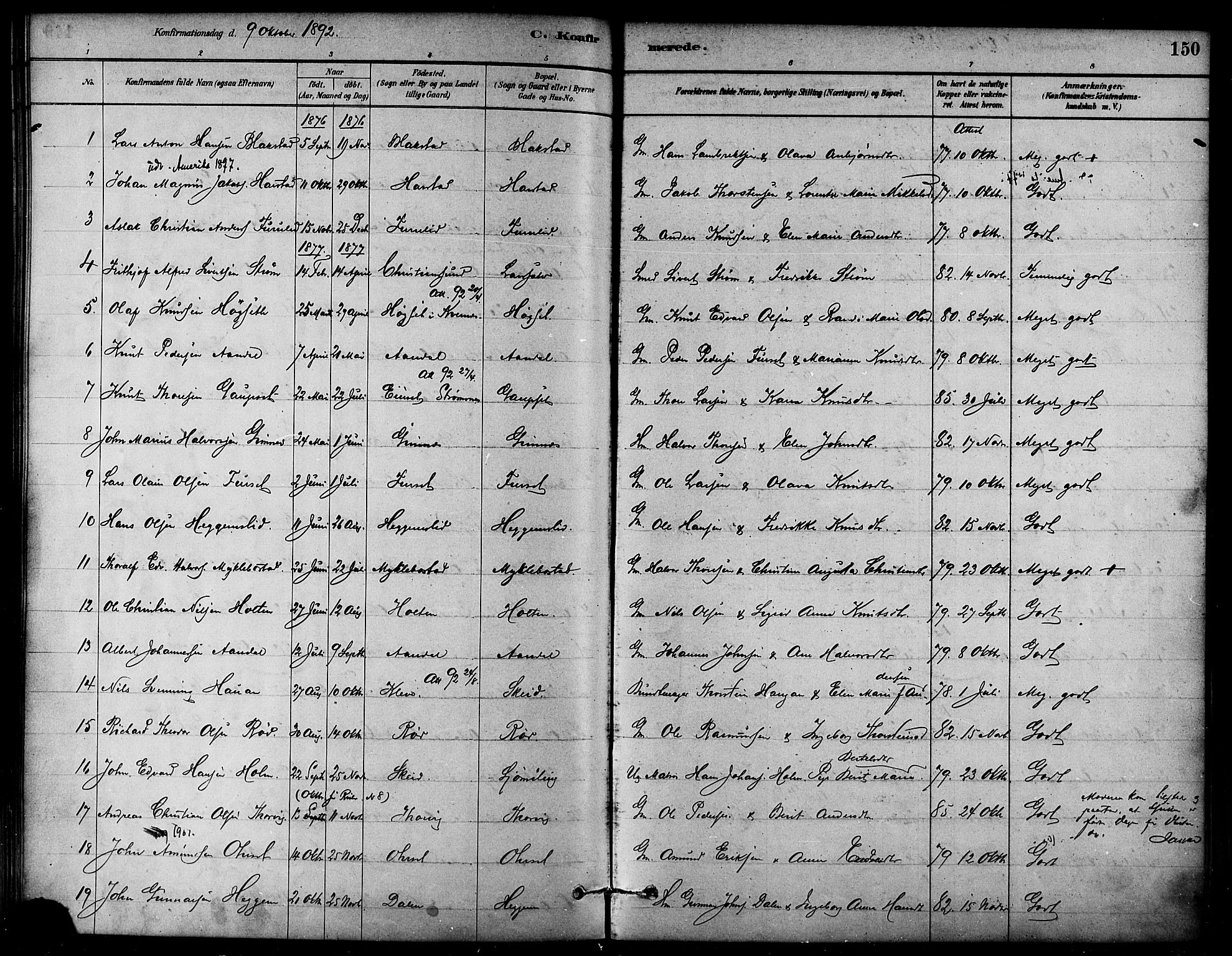 Ministerialprotokoller, klokkerbøker og fødselsregistre - Møre og Romsdal, SAT/A-1454/584/L0967: Ministerialbok nr. 584A07, 1879-1894, s. 150