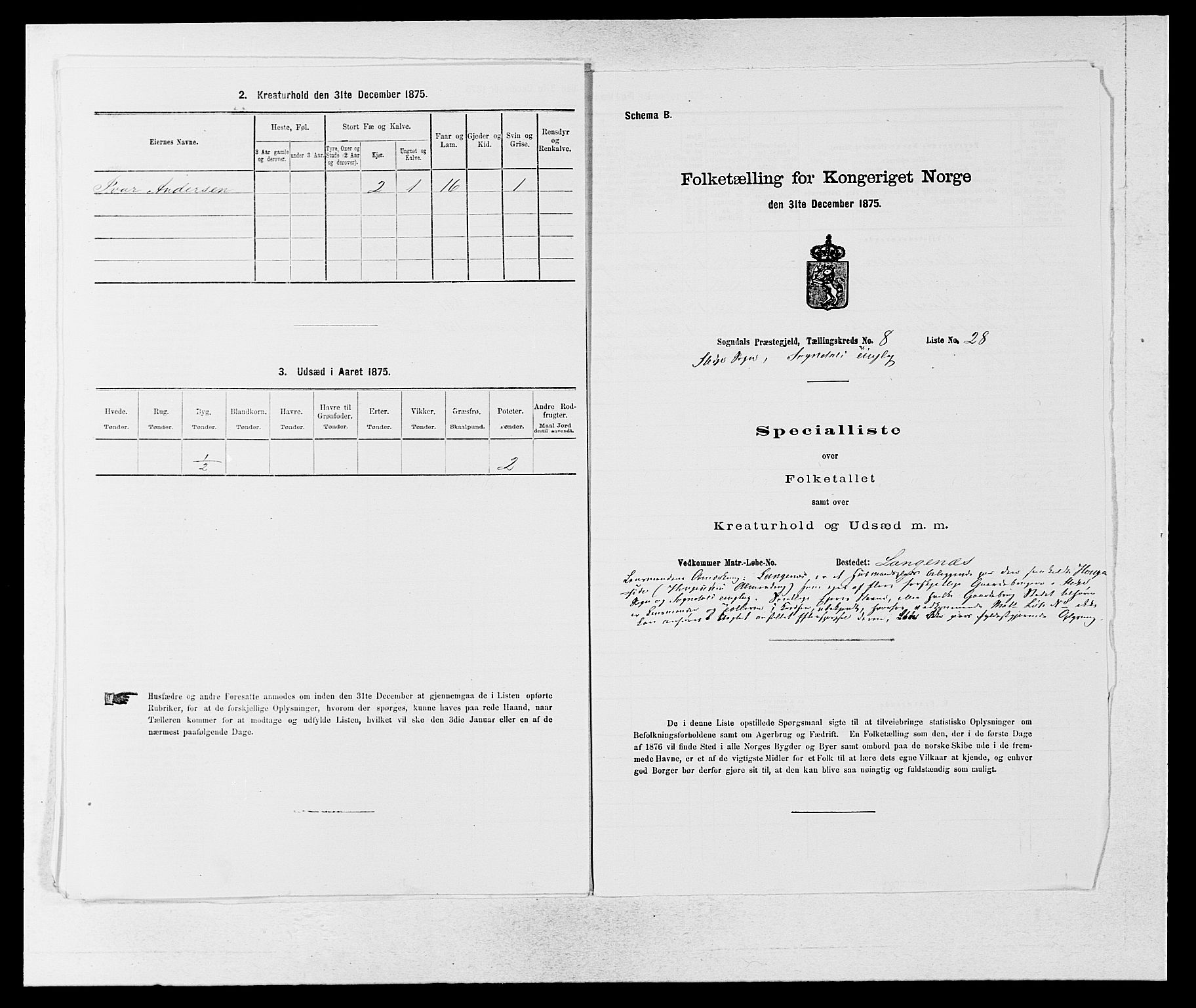 SAB, Folketelling 1875 for 1420P Sogndal prestegjeld, 1875, s. 806