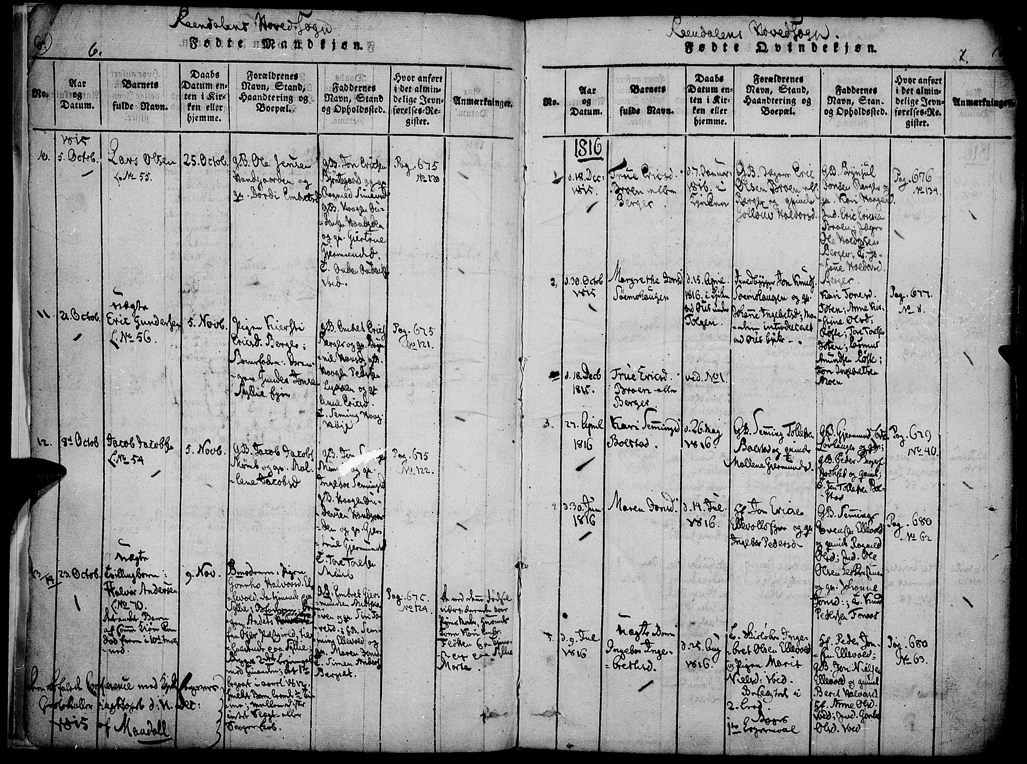 Rendalen prestekontor, AV/SAH-PREST-054/H/Ha/Haa/L0003: Ministerialbok nr. 3, 1815-1829, s. 6-7