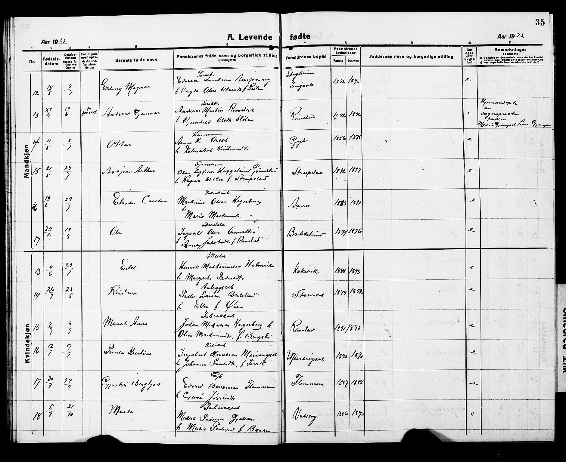 Ministerialprotokoller, klokkerbøker og fødselsregistre - Møre og Romsdal, AV/SAT-A-1454/586/L0994: Klokkerbok nr. 586C05, 1919-1927, s. 35